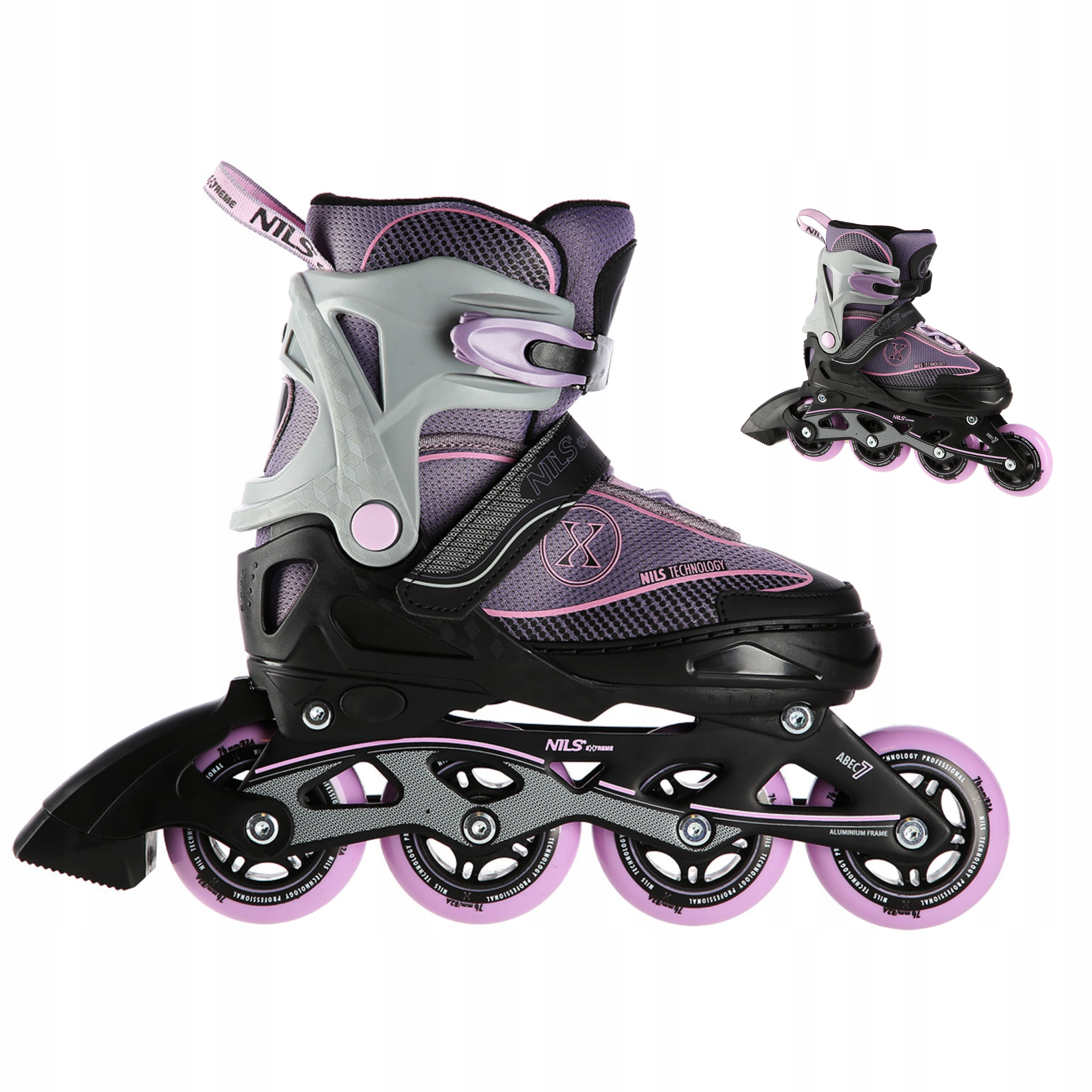 Brusle 2v1 Šedo-fialové Alu Kaučuk 35-38 Nils Extreme