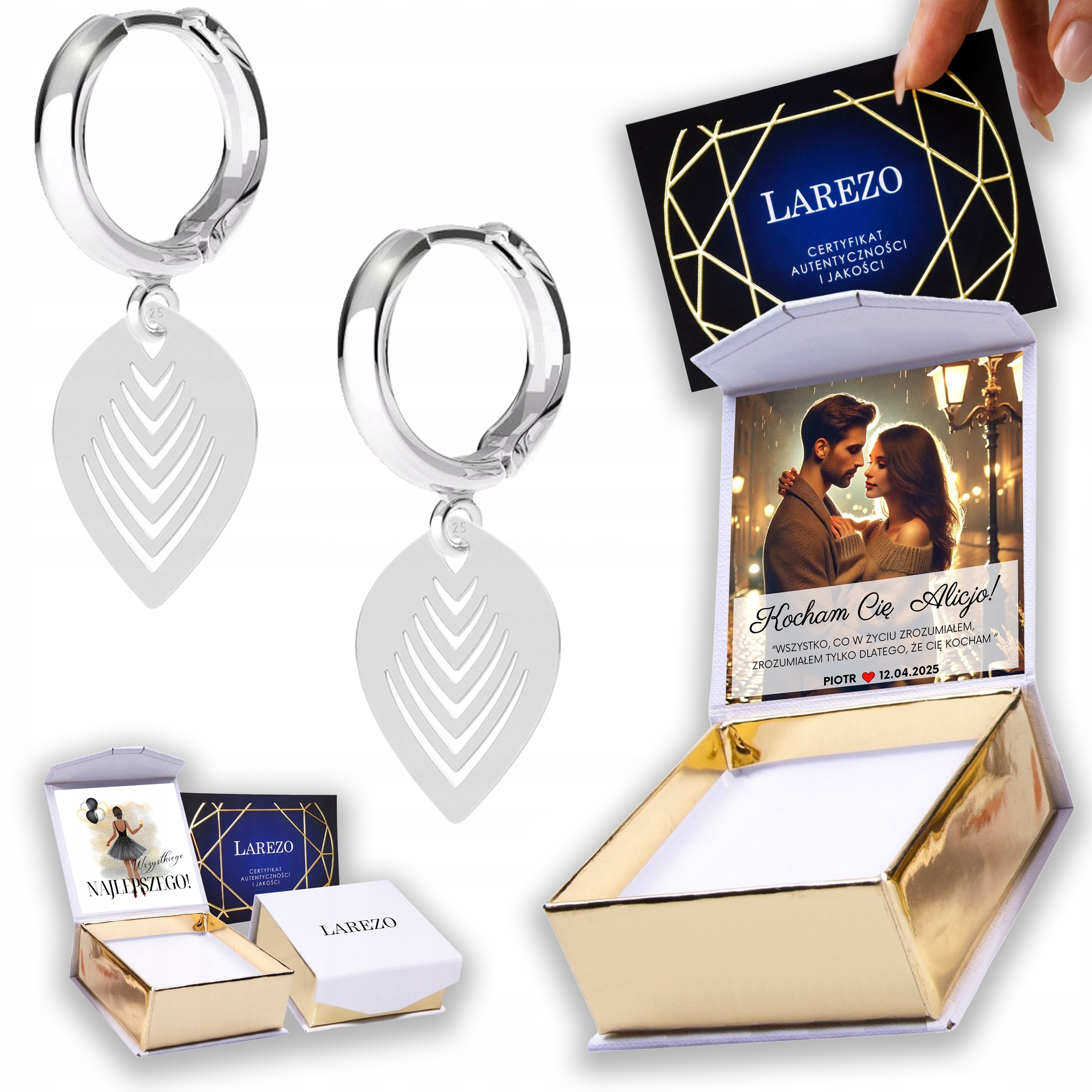 Stříbrné Náušnice 925 s listy Ažurové listy Listy Leaf Příroda Potisk