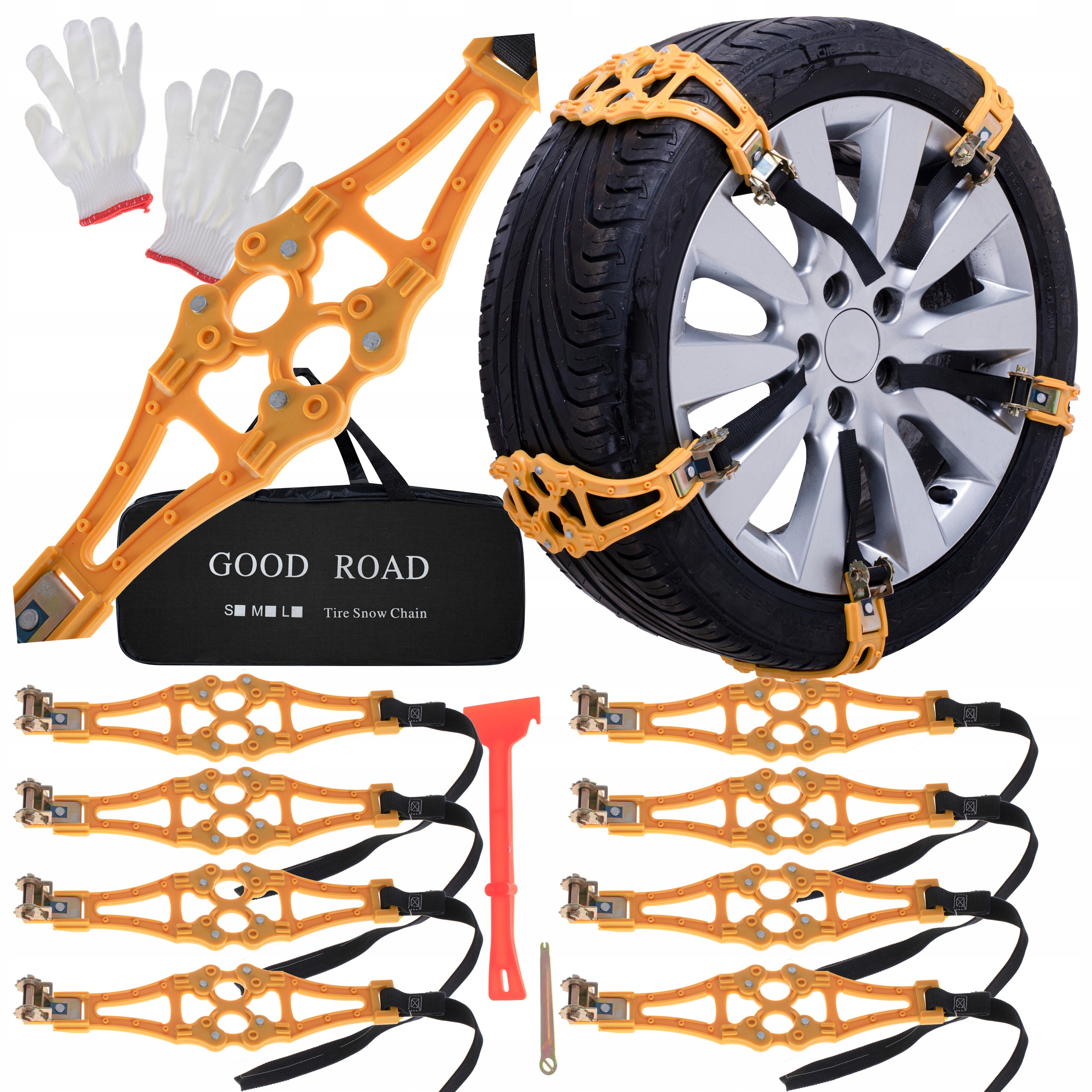 ŁAŃCUCHY ŚNIEGOWE NAKŁADKI ANTYPOŚLIZGOWE NA OPONY KOŁA NA ŚNIEG ZESTAW 8EL