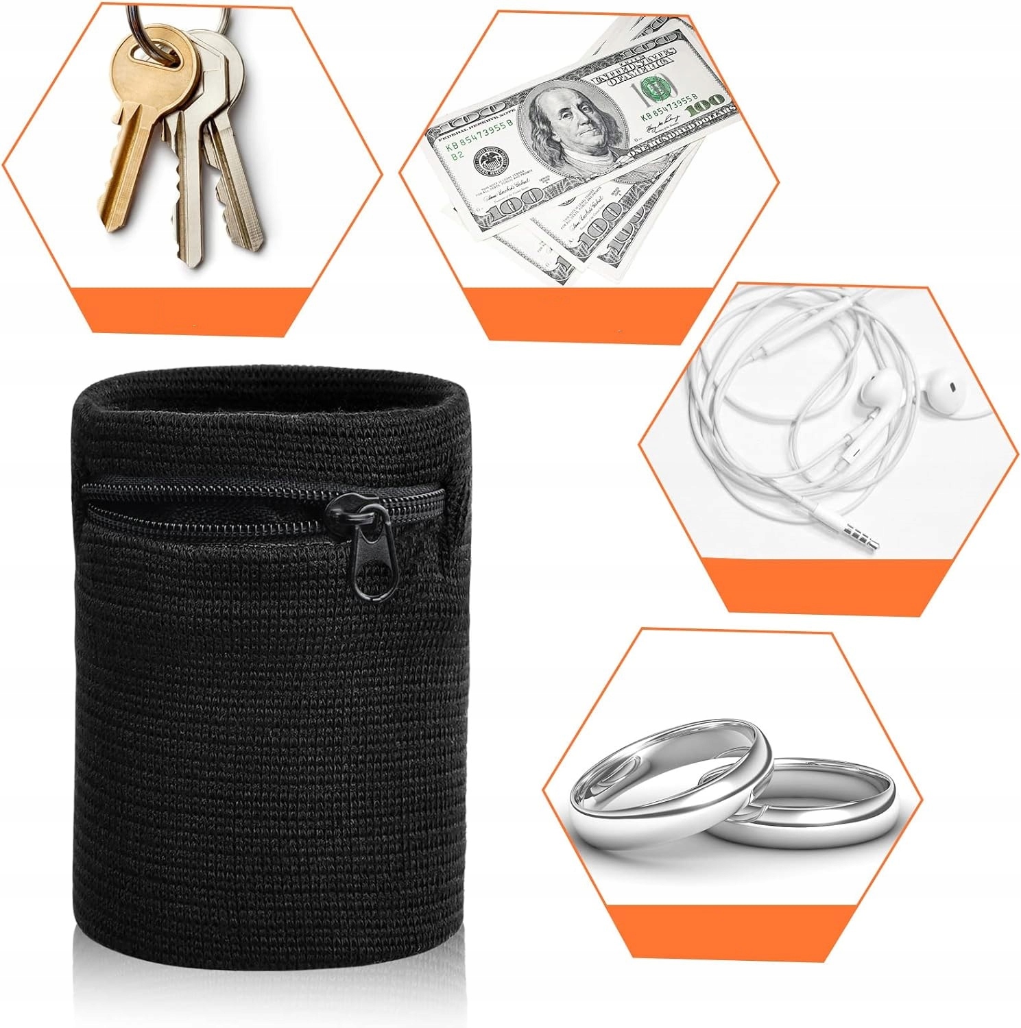 4X SPORTOWA OPASKA NA RĘKĘ NADGARSTEK Z KIESZONKĄ DO BIEGANIA SPORTU Model Black / Grey