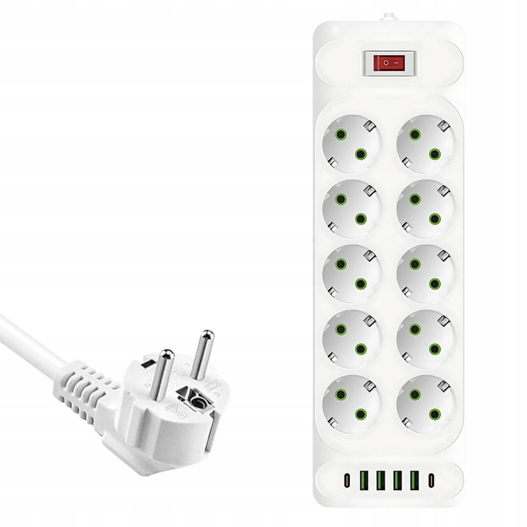 LISTWA PRZEPIĘCIOWA 10-GNIAZD ZASILAJĄCA USB-C USB-A OCHRONNA 2500 W