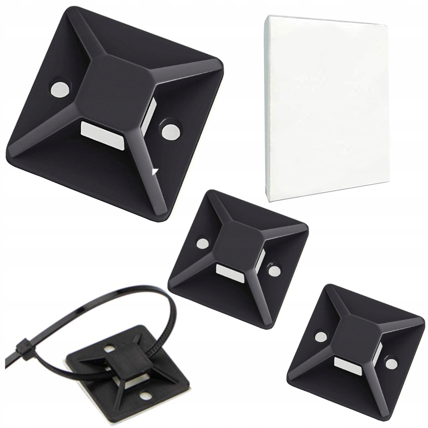 Podstawka Do Opasek Kablowych Trytytek 4,8MM Samoprzylepna Czarna 50 Szt