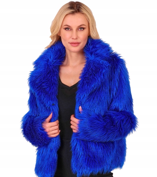 Kostým Dámská Plyšová Bunda Modrá Léta 80 90 Převlek Karneval L/XL