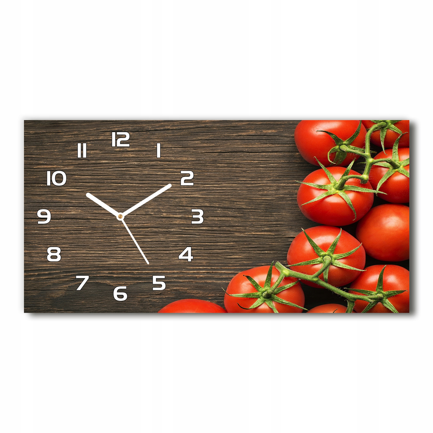 

Zegar ścienny szklany Pomidory na drewnie 60x30 cm