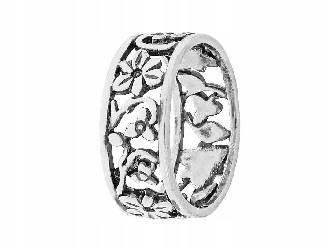 Velký Stříbrný Prolamovaný Široký Prstýnek Květ Dámský Stříbrný Prsten s Květem Velikost 17