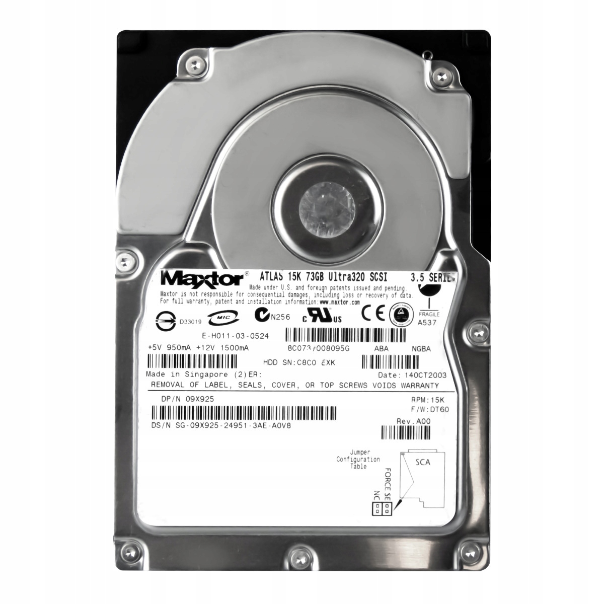 Dell 09X925 73GB 15K 8MB Scsi U320 3,5'' 8C073J0