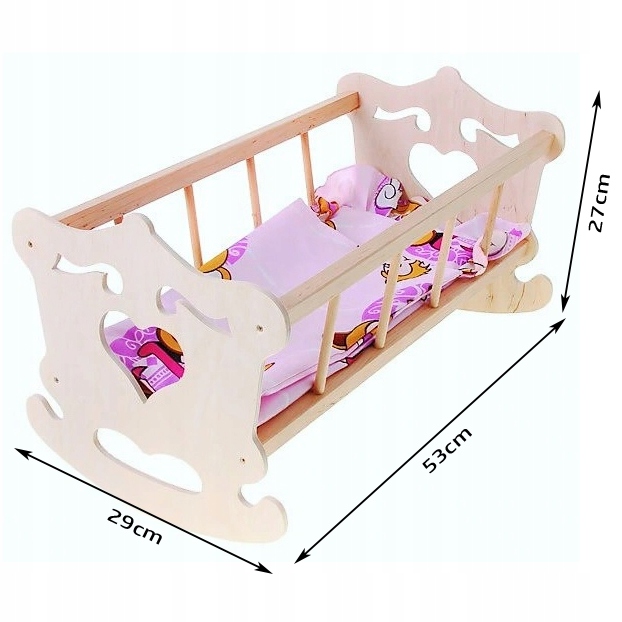 DREWNIANA KOŁYSKA DLA LALEK SERCE PL Seria SERCE