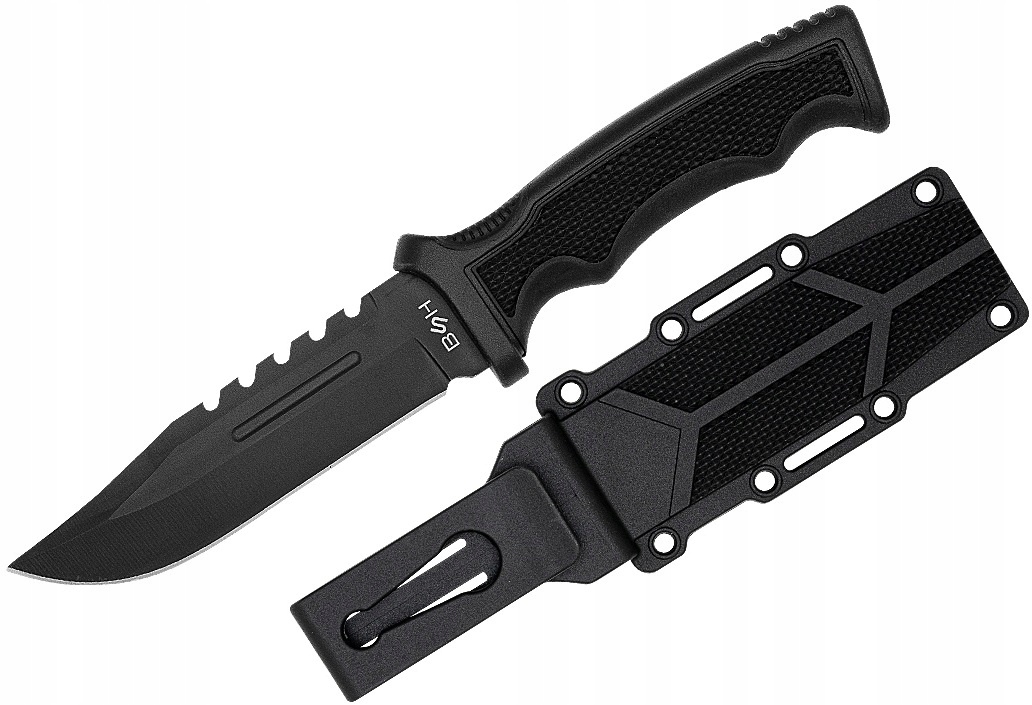Czarny Nóż Outdoorowy Bowie Stal 440 Z Praktycznym Pokrowcem Sztylet Tactic