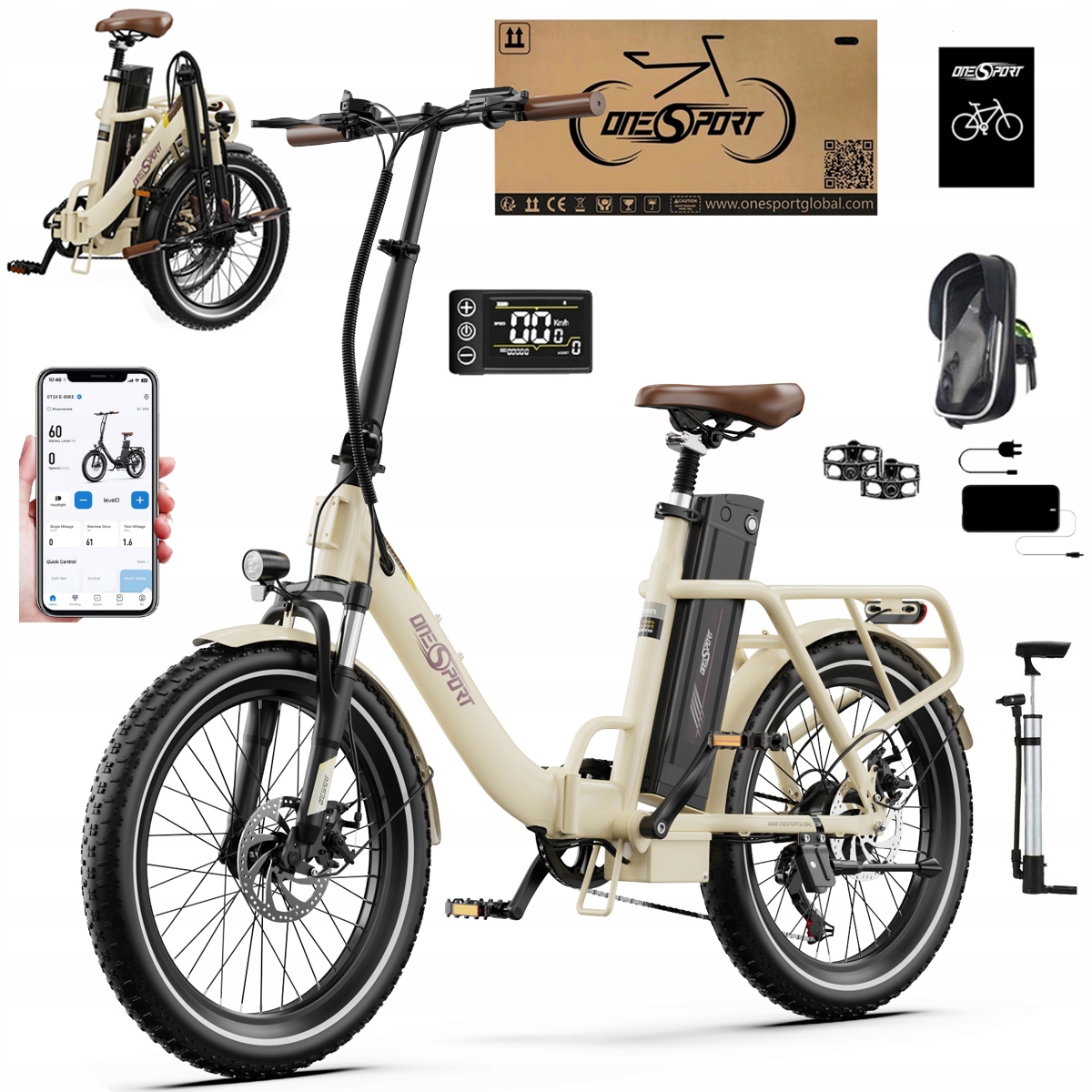 2026 Nowy Składany Rower elektryczny Onesport OT16-2 250W 48V17Ah120km 20"