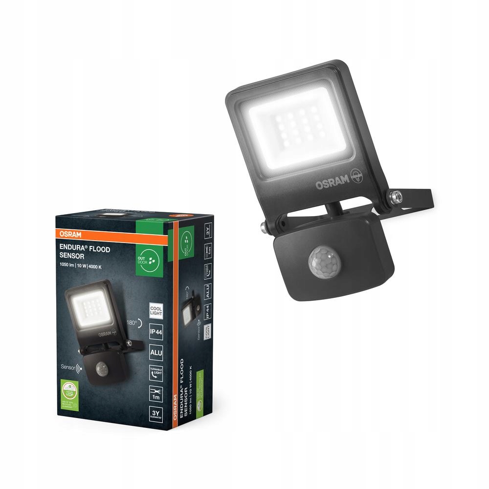 Led reflektorový senzor pohybu a soumraku 10W 4000K 1000lm IP44