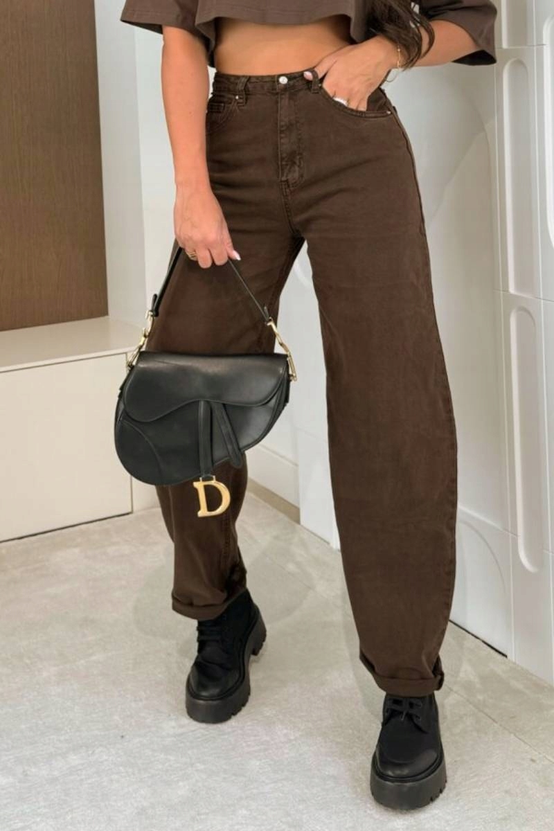 M.Sara Dámské džíny Balloon s vysokým pasem Hnědé Čokoládové