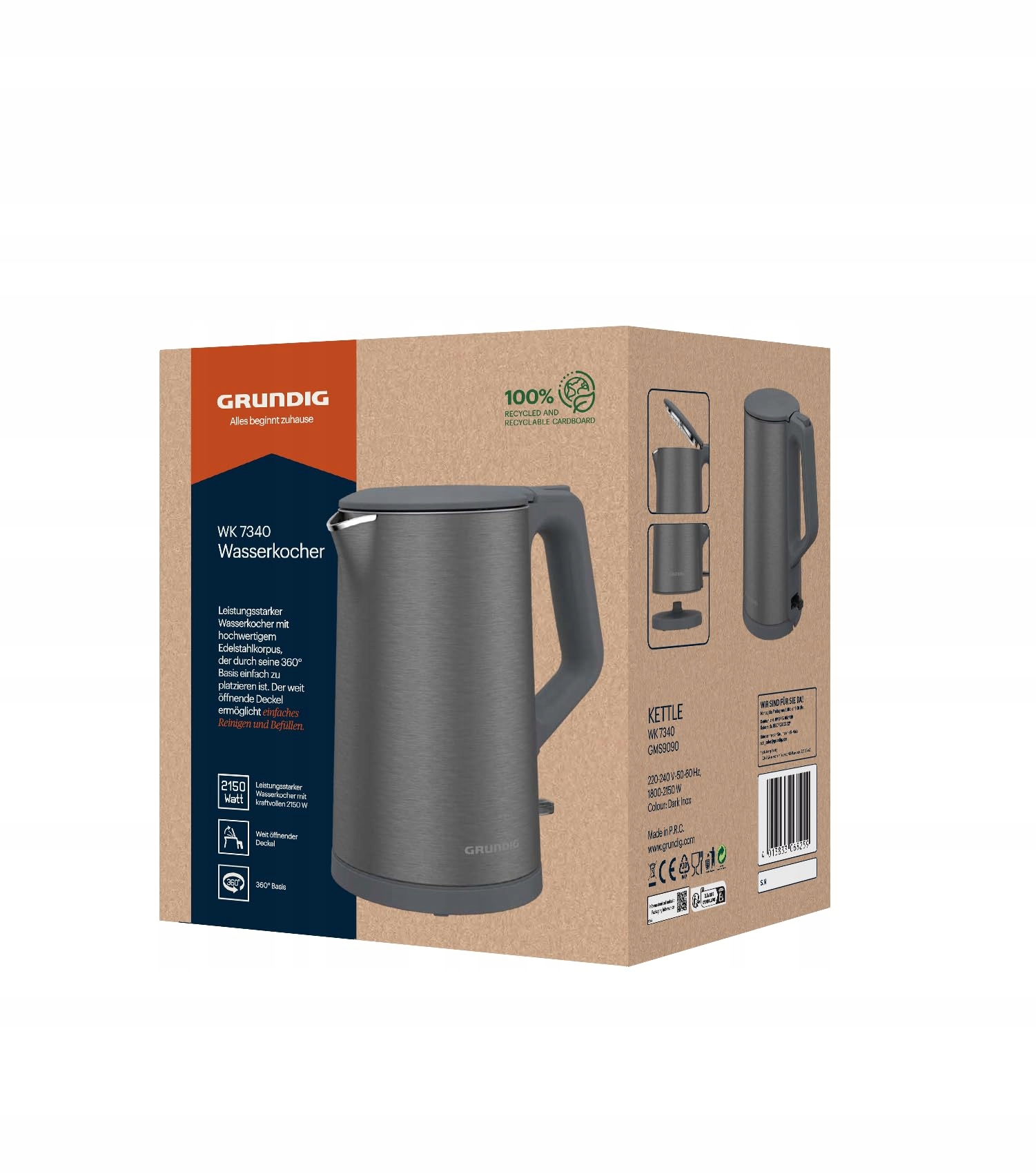 GRUNDIG Czajnik Elektryczny 2150W 1,5L Stal Nierdzewna Cool Touch — miniatura 8
