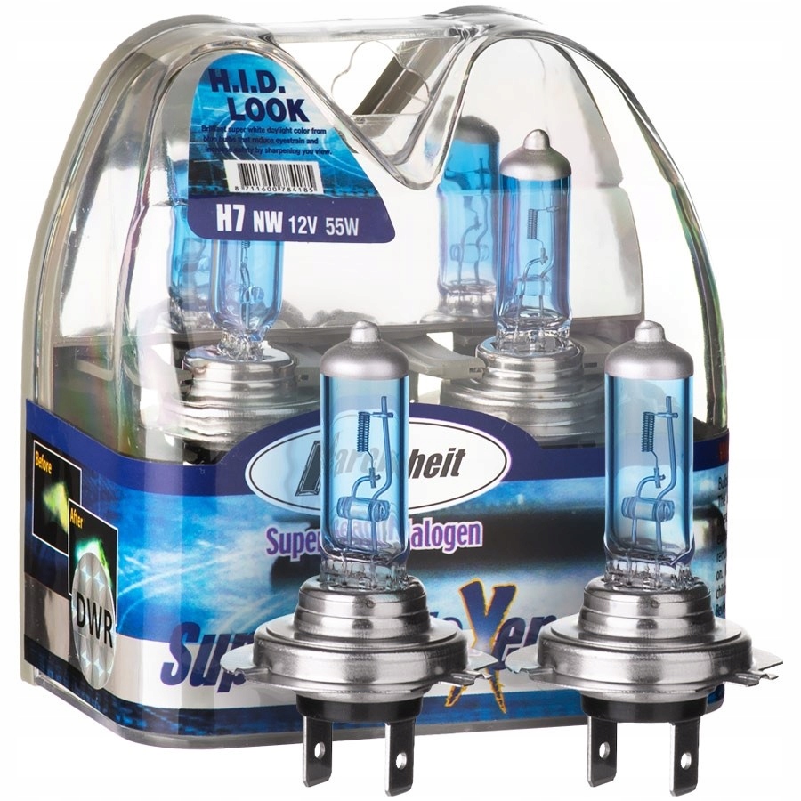 Żarówki H7 Farenheit White Xenon 12V 55W Homologacja, Niebieskie
