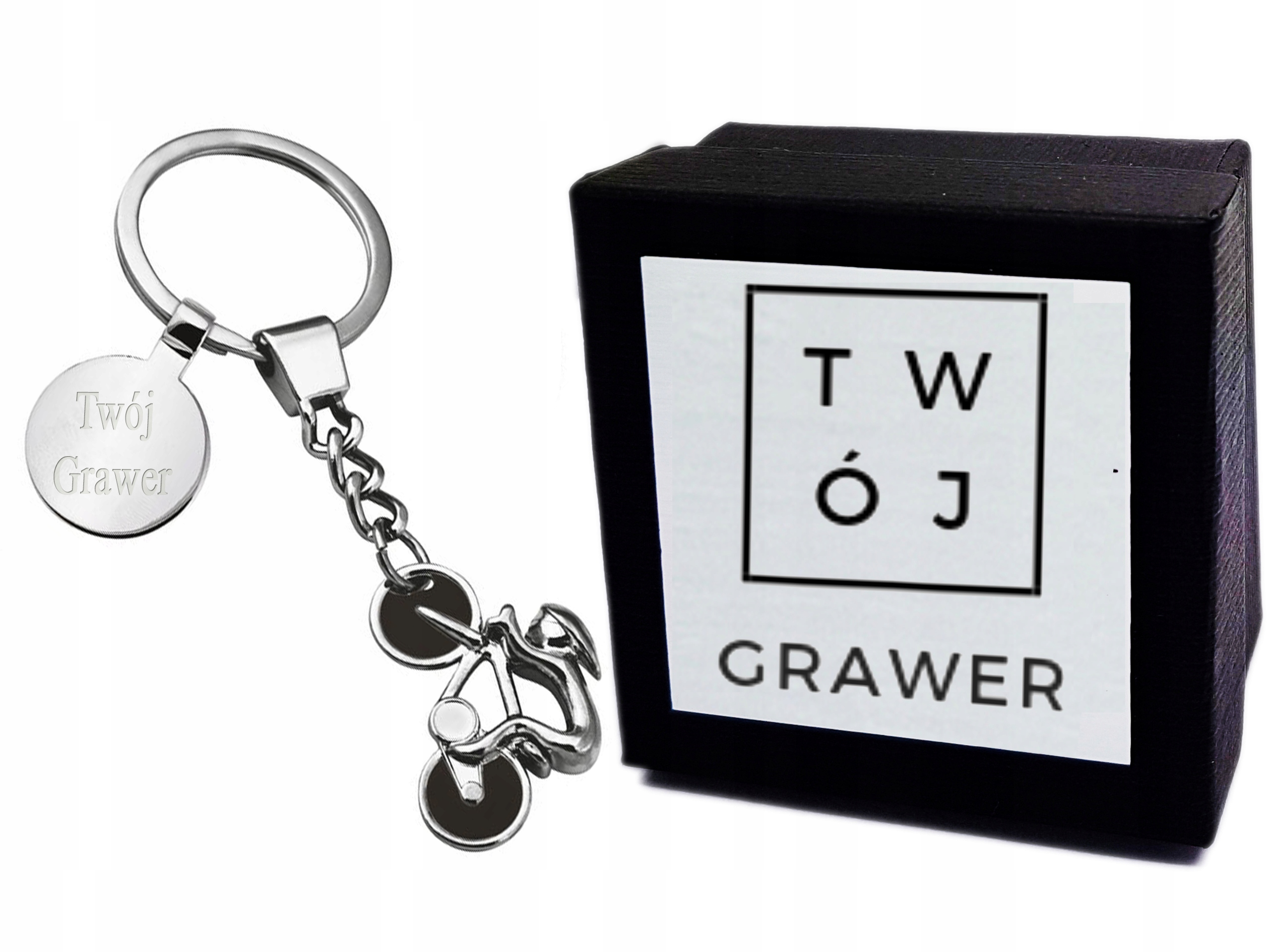 Brelok Metalowy Kolarz Rower do Kluczy Grawer + ET