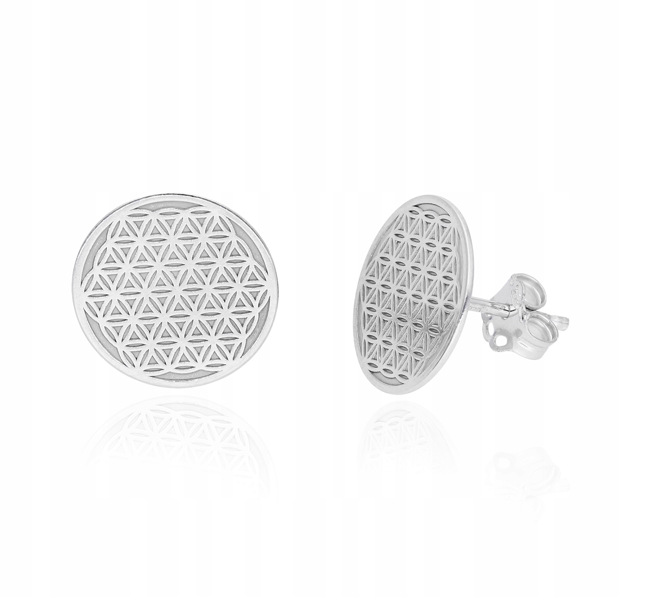 Stříbrné náušnice s rhodiem Ag 925, kruhy s geometrickým vzorem KSR021