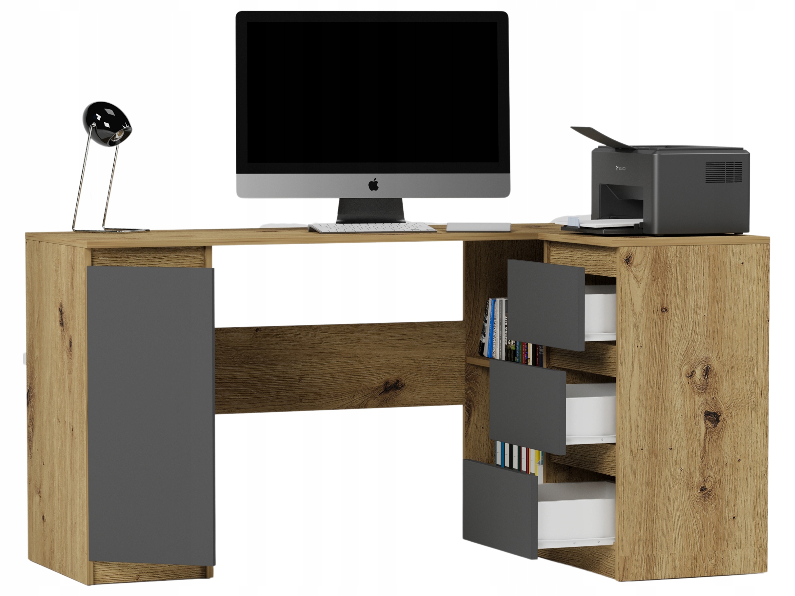 Meble Biurko narożne komputer 3sz 155cm artisan mix antracyt N12