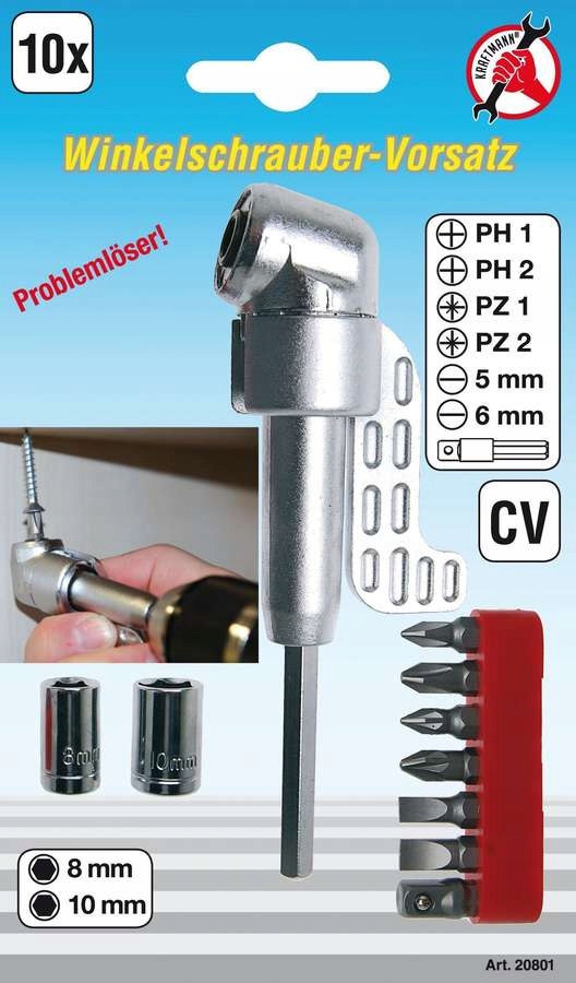 Uchwyt kątowy do bitów 1/4", 10 cz. BGS Kod producenta B.20801