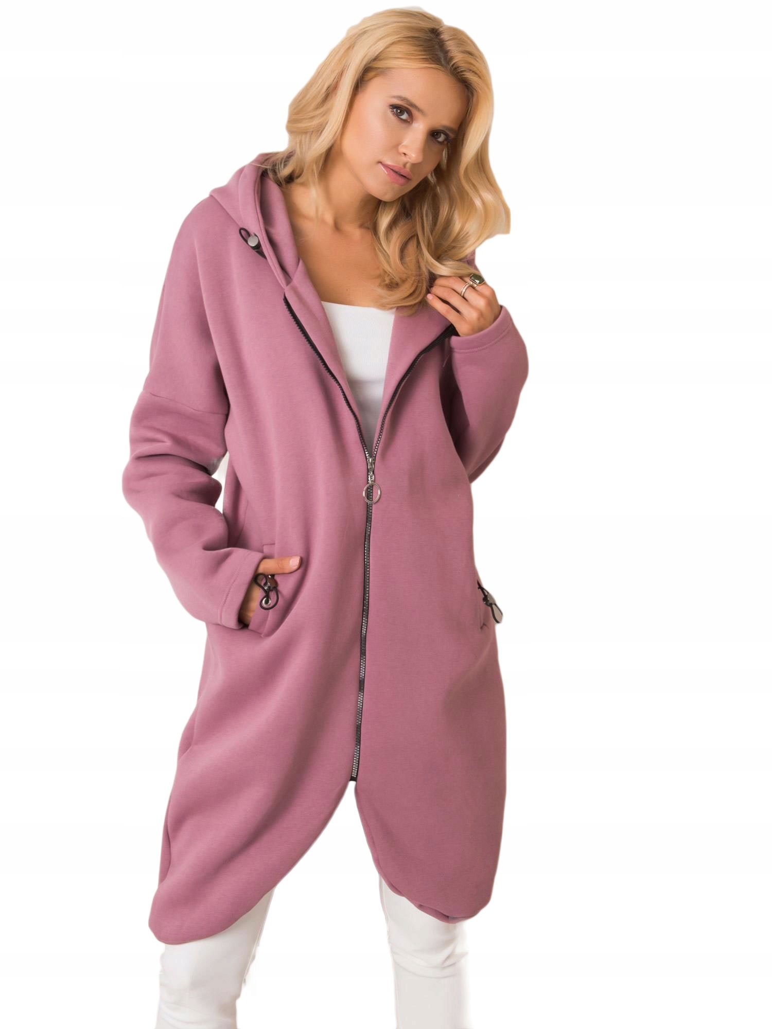 

Długa Bluza damska z Kapturem ciepła - L/XL