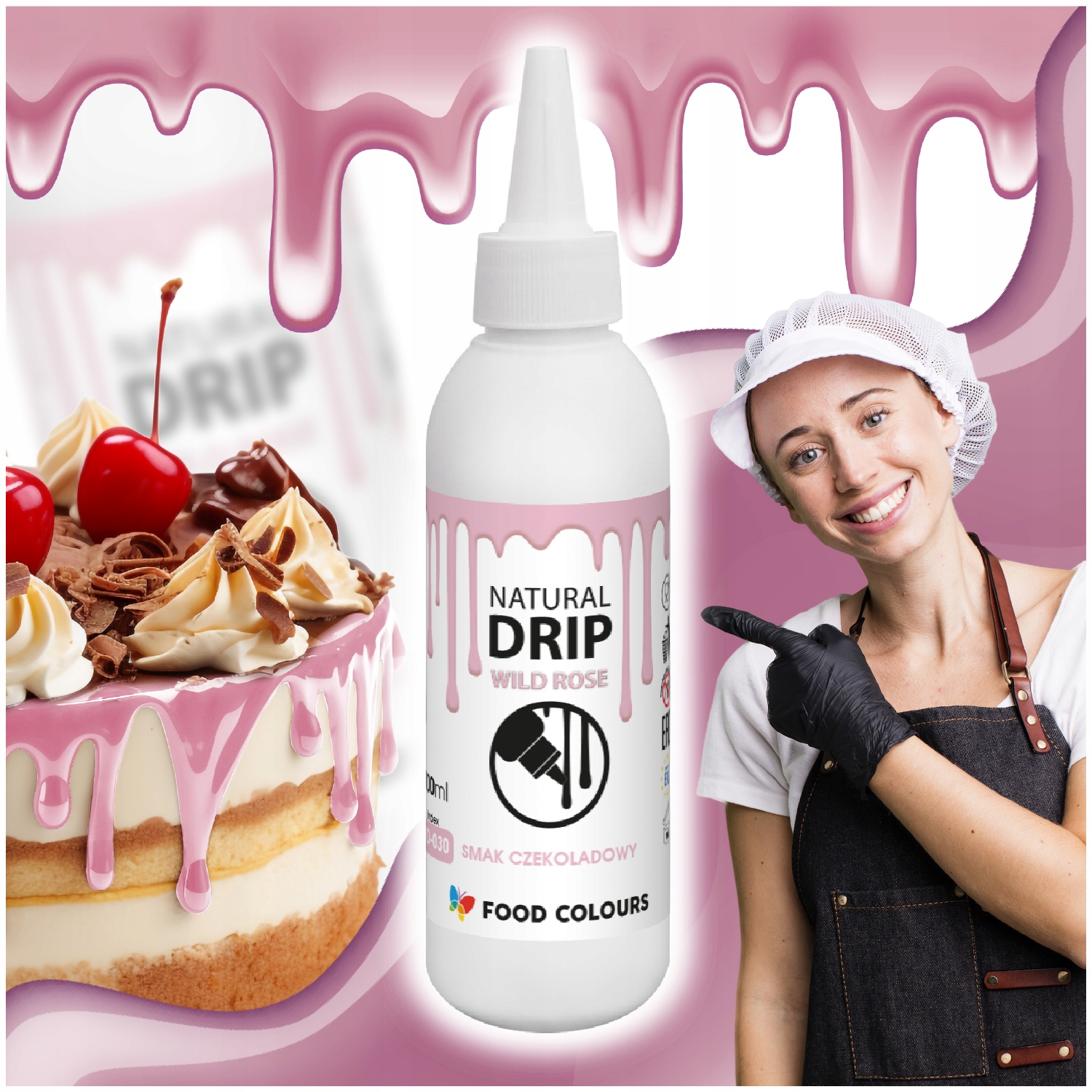 POLEWA CZEKOLADOWA Różowa 100g do tortów DRIP CAKE FoodColours jasny róż