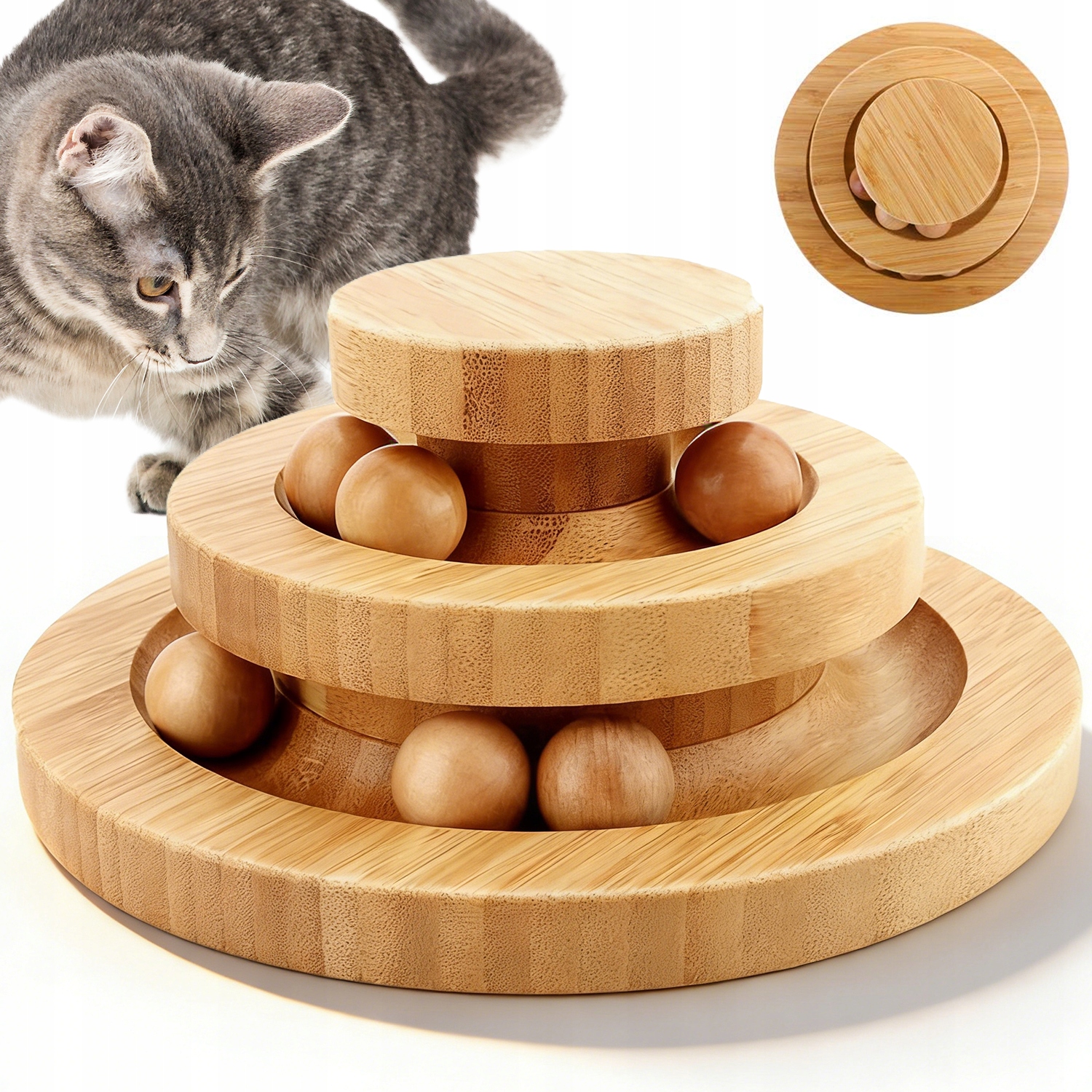 Levně Interaktivní Hračka Pro Kočky Dřevěná 2-VRSTVÁ Dráha Pro Samohraní