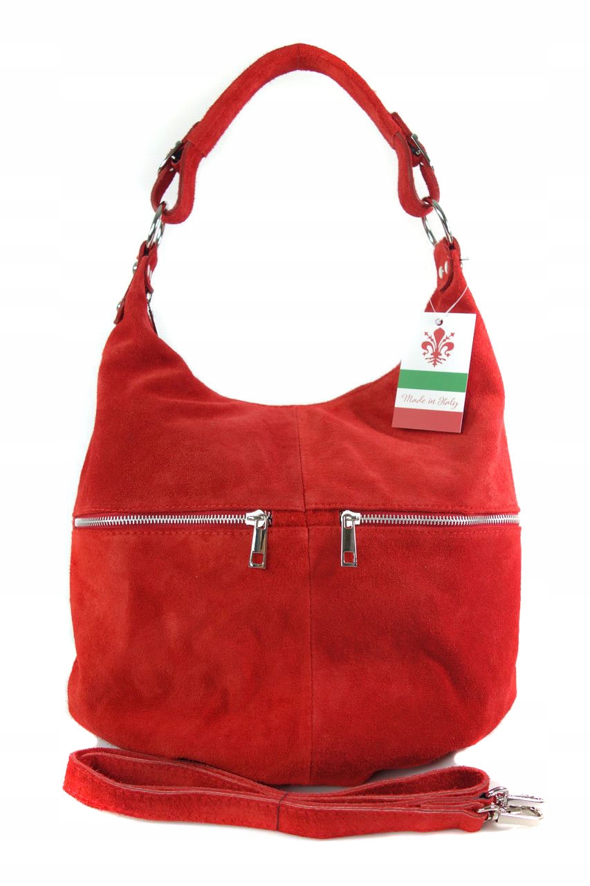 

Włoski worek shopper bag zamsz vera pelle czerwona
