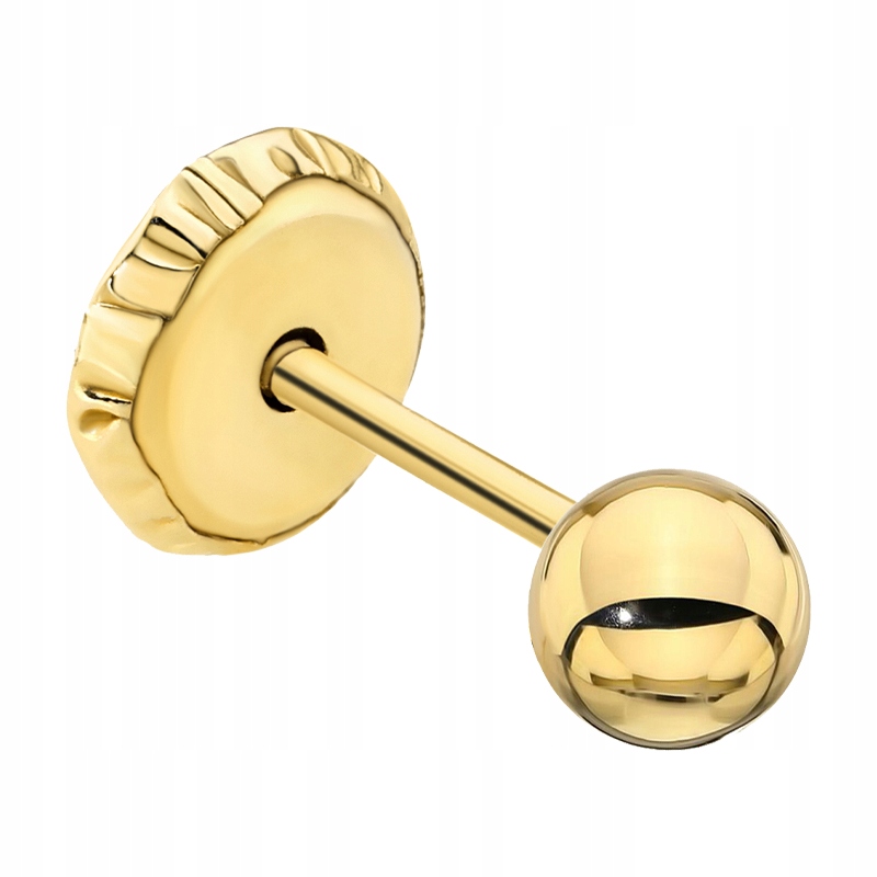 Złoty Kolczyk Damski pr. 585 Kulka Kuleczka 3mm Zakręcany Sztyft 14k