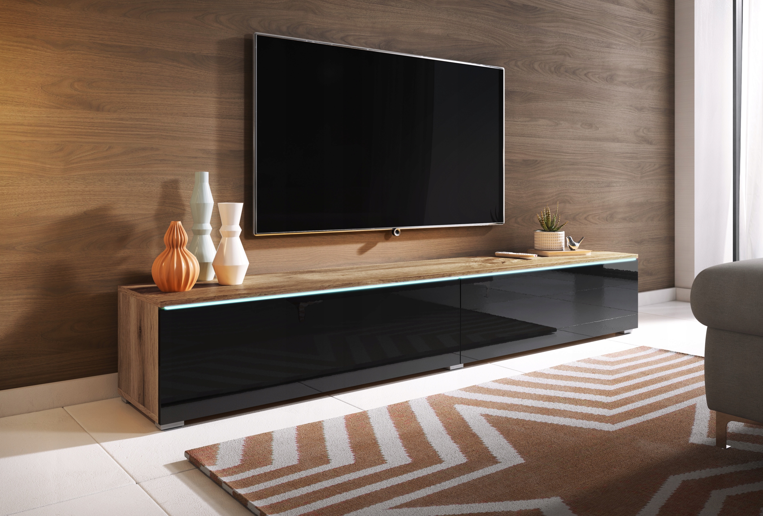 SZAFKA RTV WISZĄCA 180CM KOMODA DĄB WOTAN/CZARNY Marka inna