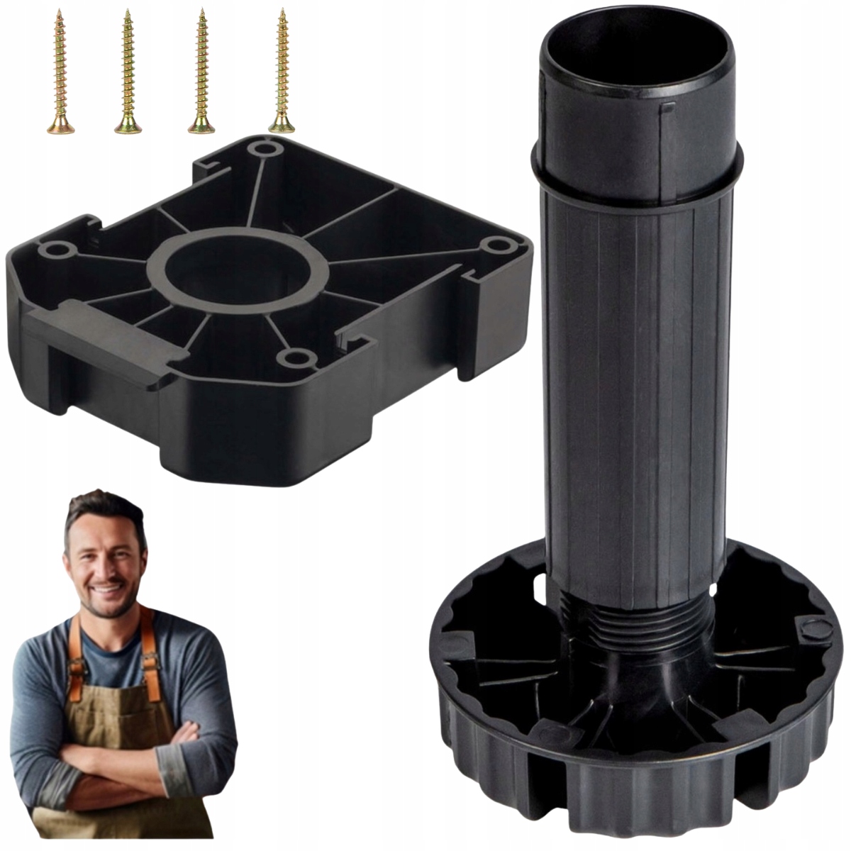 Nábytková noha pre vysoké zaťaženie H-150 (140-168 mm) s upevňovacou hlavou 100 ks