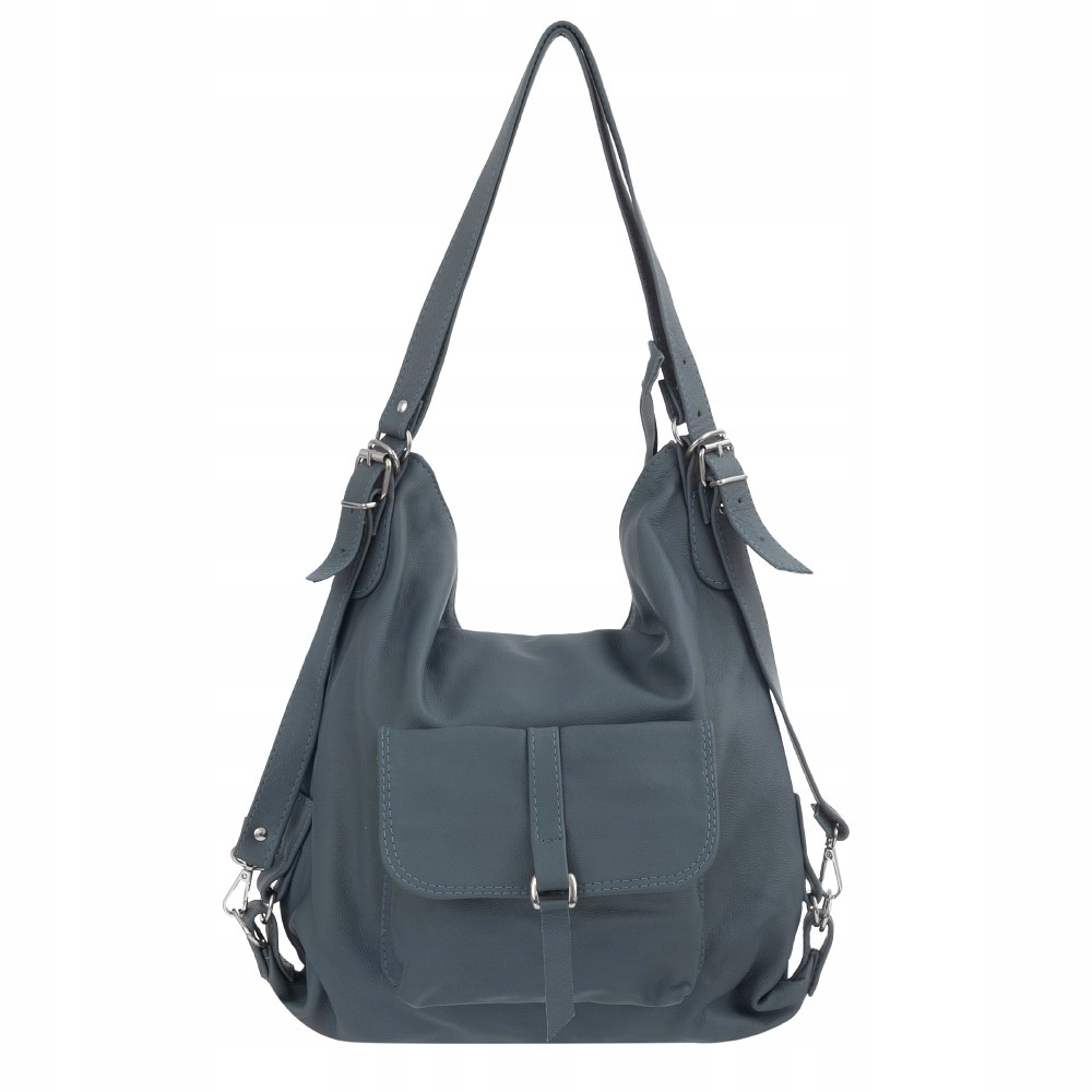 NIEBIESKA TOREBKA DŻINSOWA SKÓRA NATURALNA PLECAK SKÓRZANY