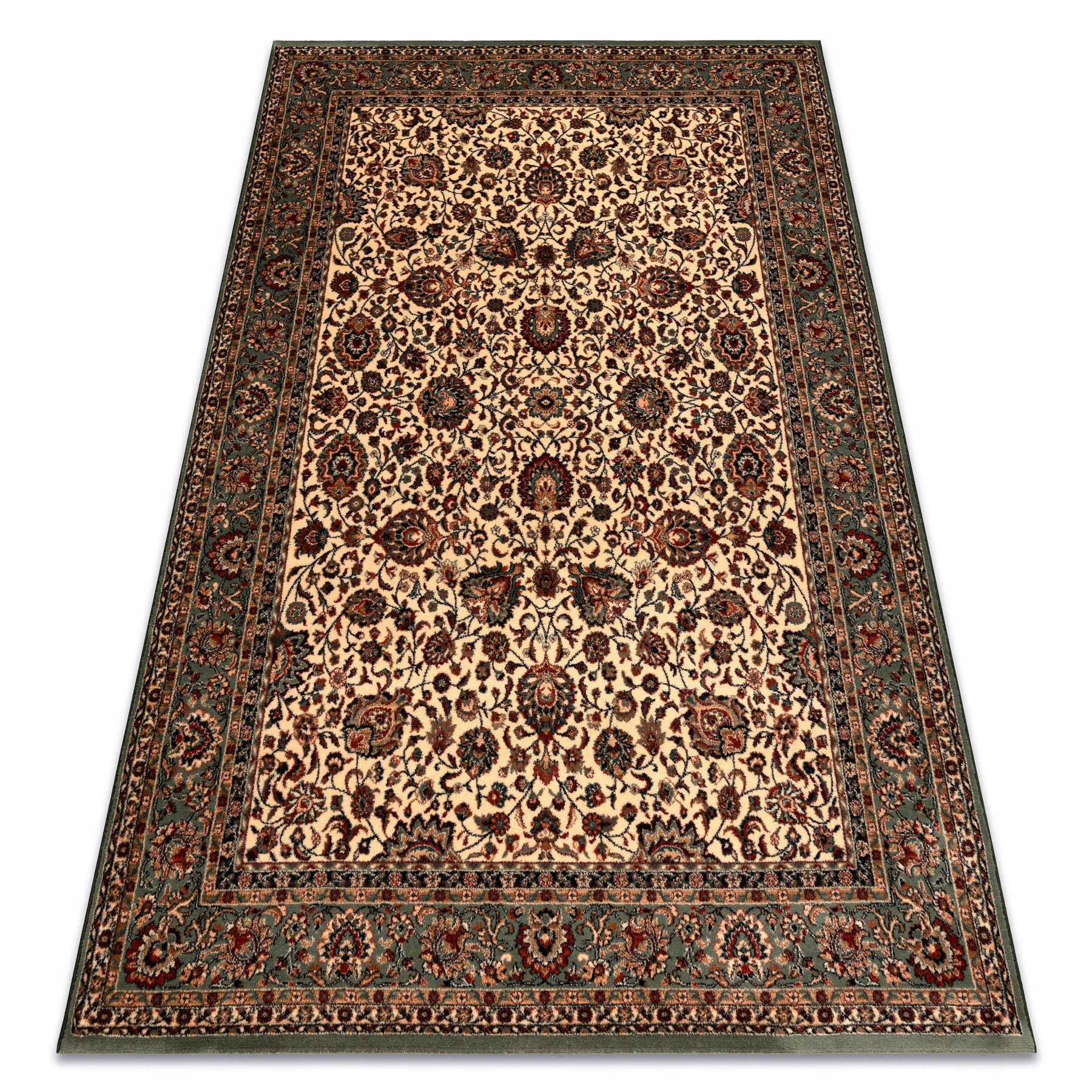 Wełniany Dywan Ornament Kwiaty Klasyczny Łączka Ramka beż 200x300 cm