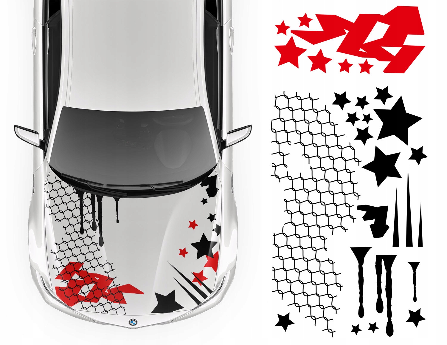 Samolepka Grafika na auto Masku Motiv Síťka Graffiti Šipky 93x195