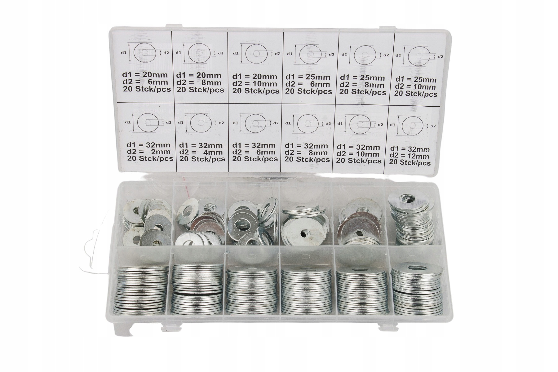 ZESTAW PODKŁADEK STALOWYCH 240SZT. RÓŻNE ROZMIARY