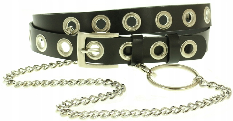 

Czarny Skórzany Damski pasek punk srebrny łańcuch