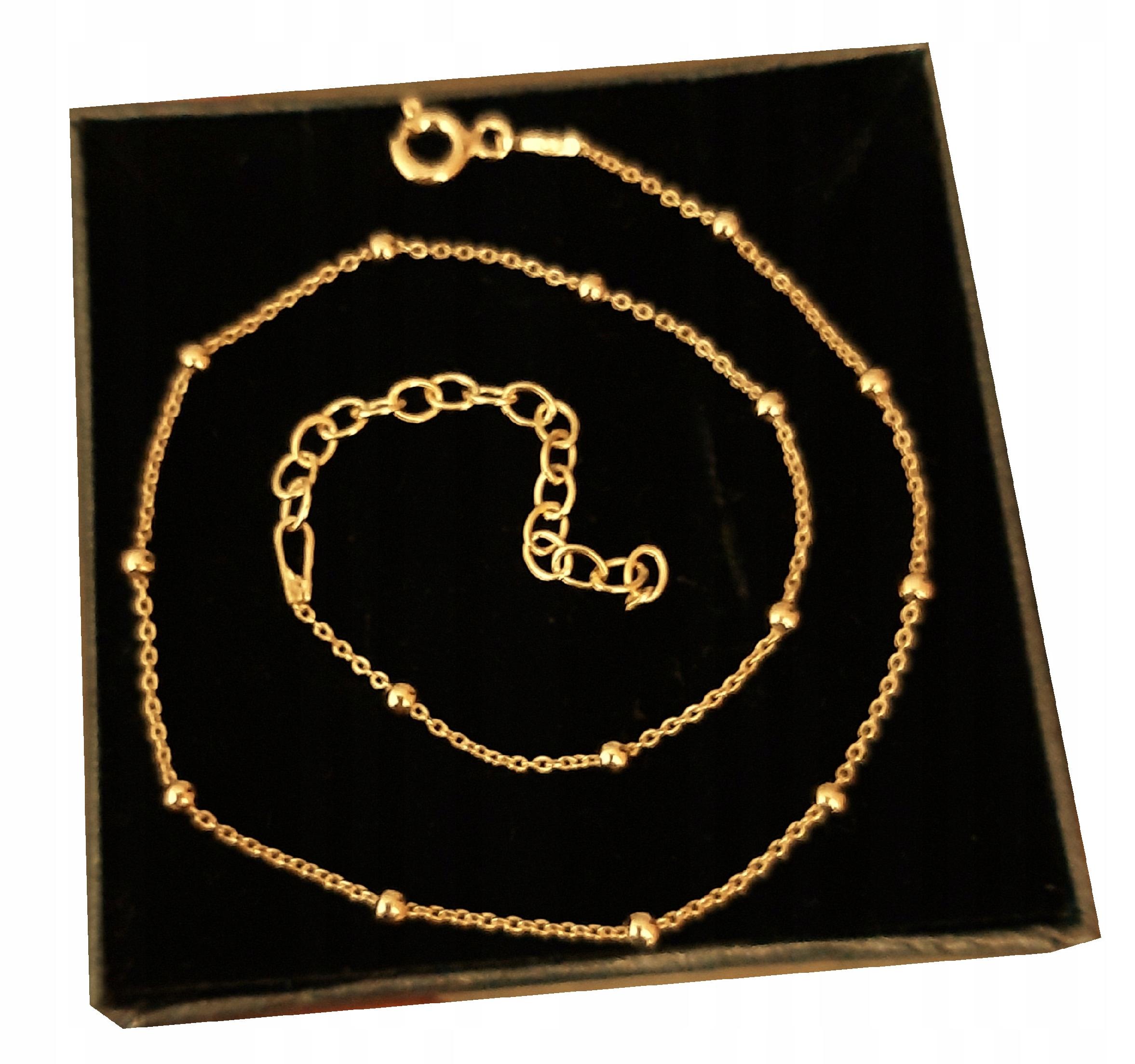 

Złota bransoletka delikatna kulki na nogę SR925