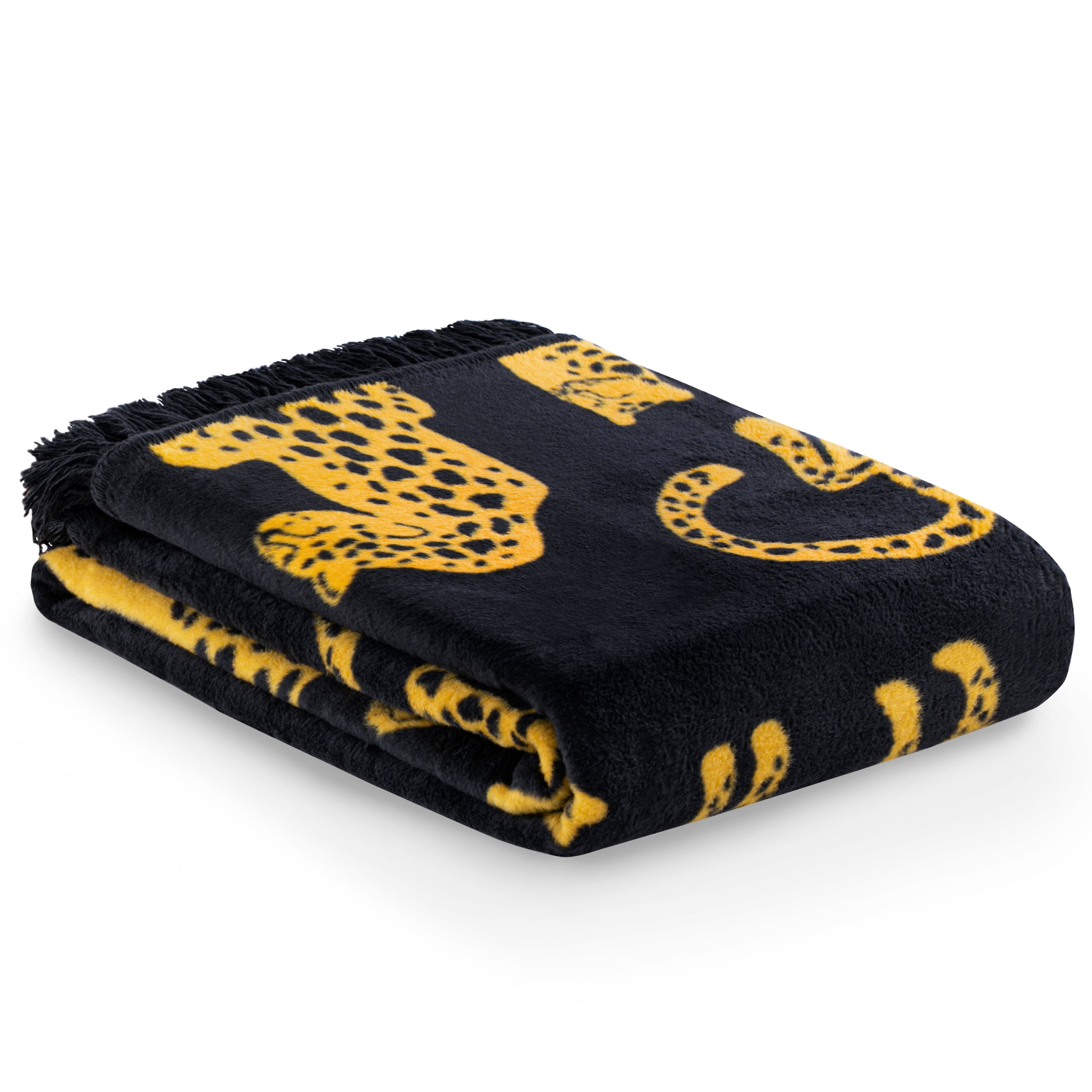 Koc dwustronny z frędzlami Gepard Żółty 150x200cm