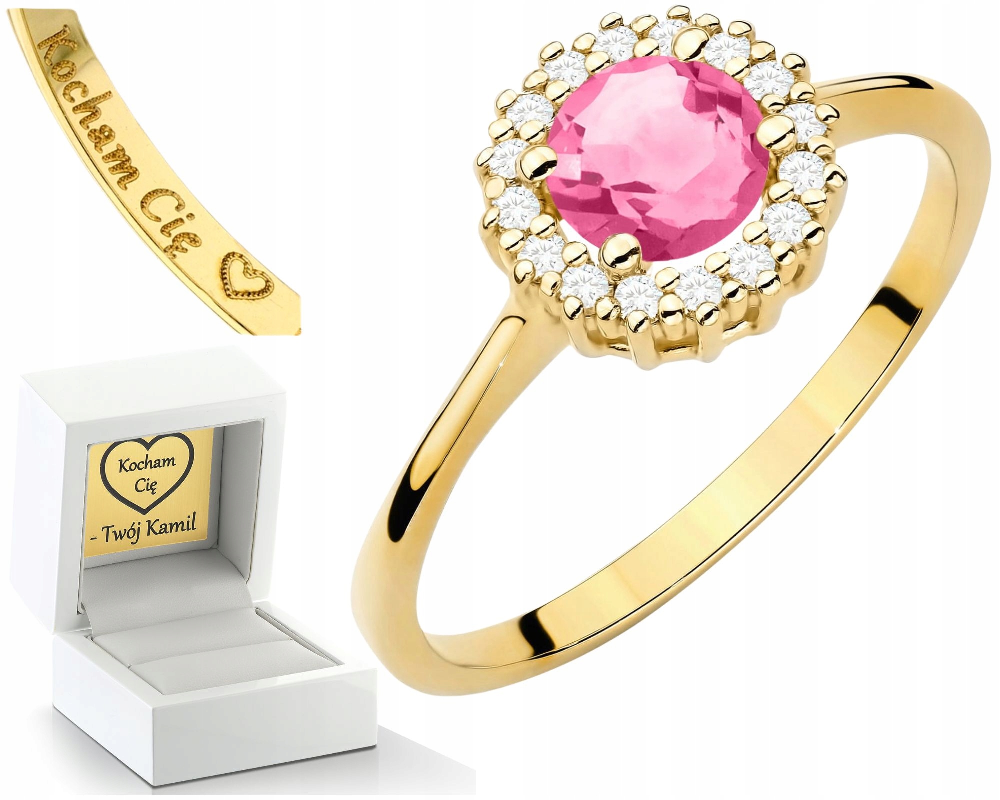 Prstýnek Prsten S Růžovým Topazem A Diamanty, Gravírování Do Dárek 585