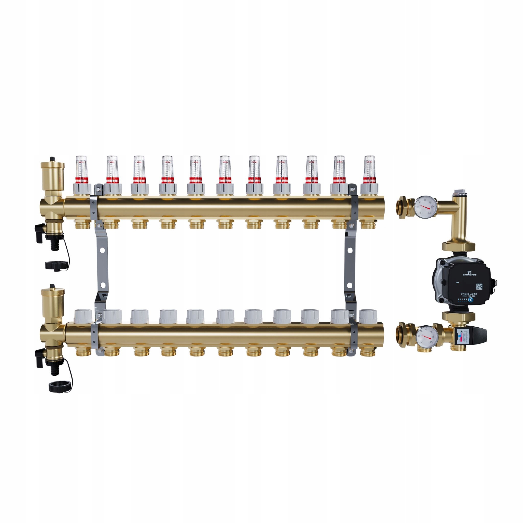 Rozdělovač pro podlahu 11 sekcí mosazný pro vytápění Pompa Grundfos