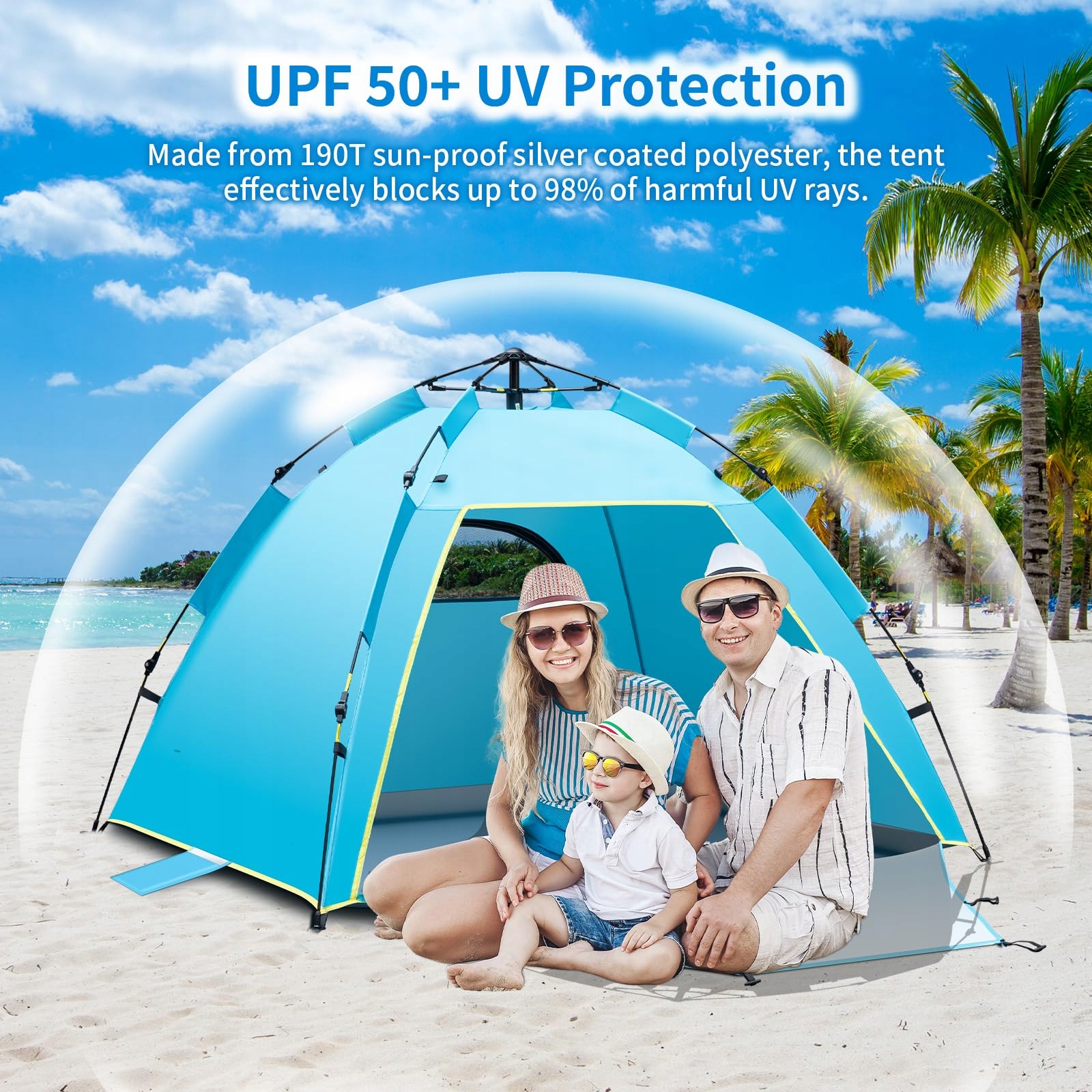 CFLITY Namiot Plażowy Pop Up 1-3 Osoby UV 50+ Lekki Przenośny Dla Ogrodu — miniatura 3