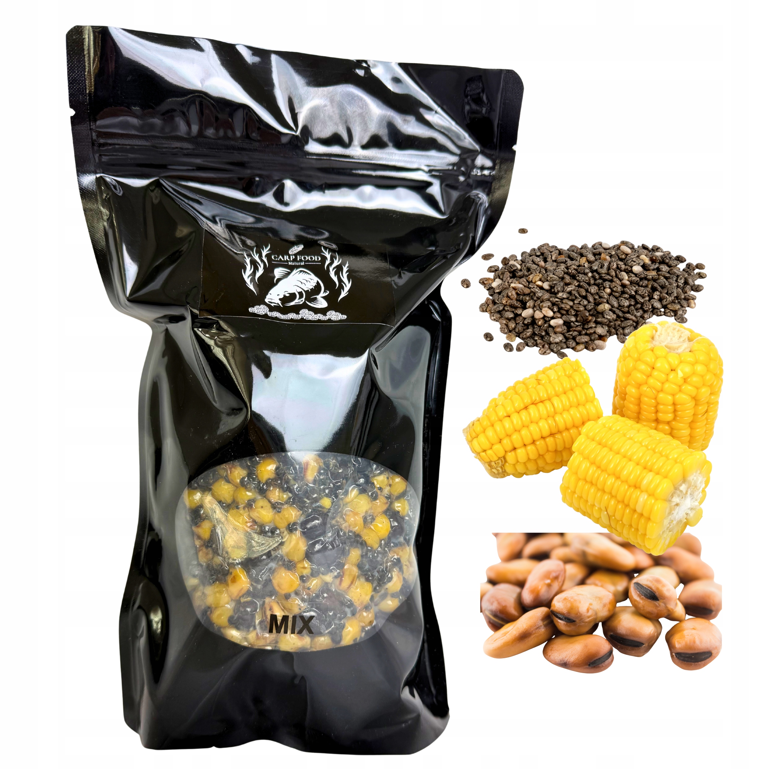 Carp Food Kukurydza Konopia Bobik 1KG MIX Gotowanych Ziaren Gotowa Zanęta