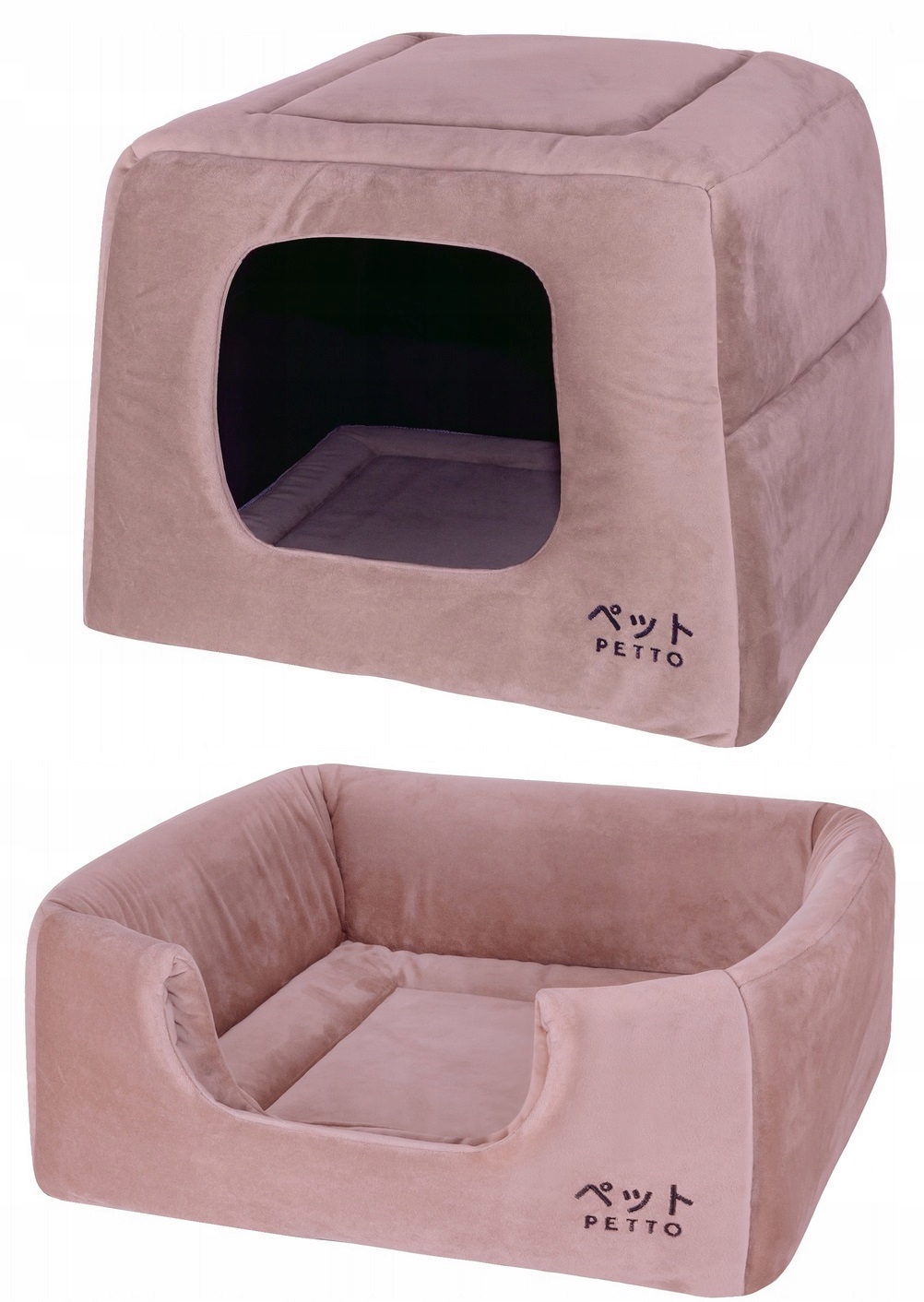 Levně Petto Domeček Buda pro kočky pelíšek plyšový 2v1 potah Velvet Růžová