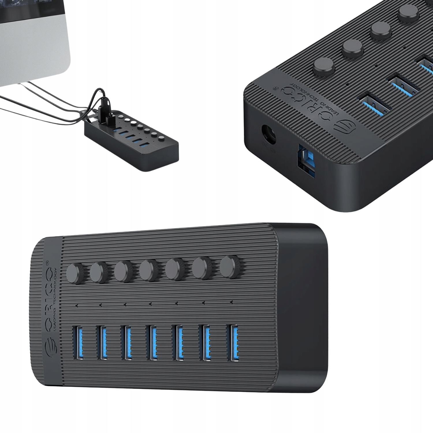 Multifunkční Hub Adaptér Vypínače 7v1 7x Usb-a 3.0 Orico