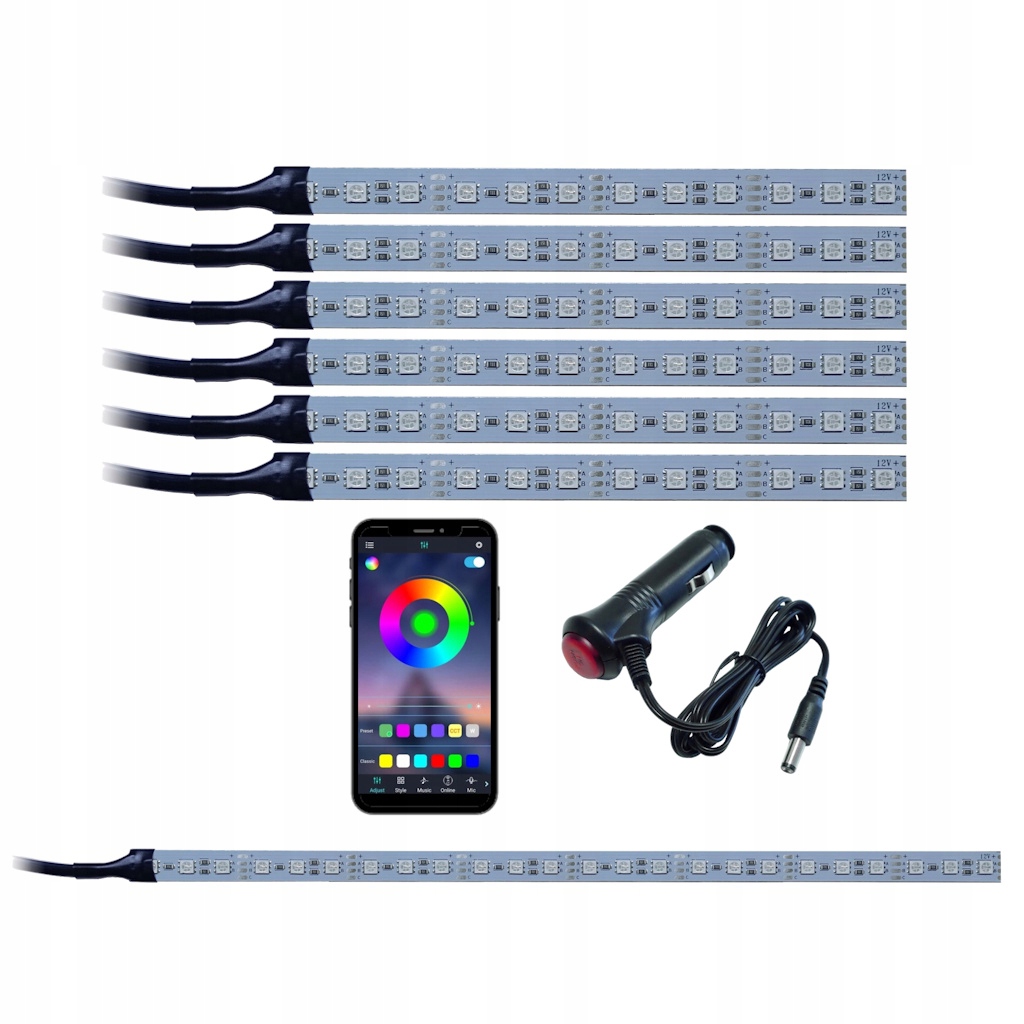 Led kabina auta Rgb 6x30 cm nosič Bluetooth