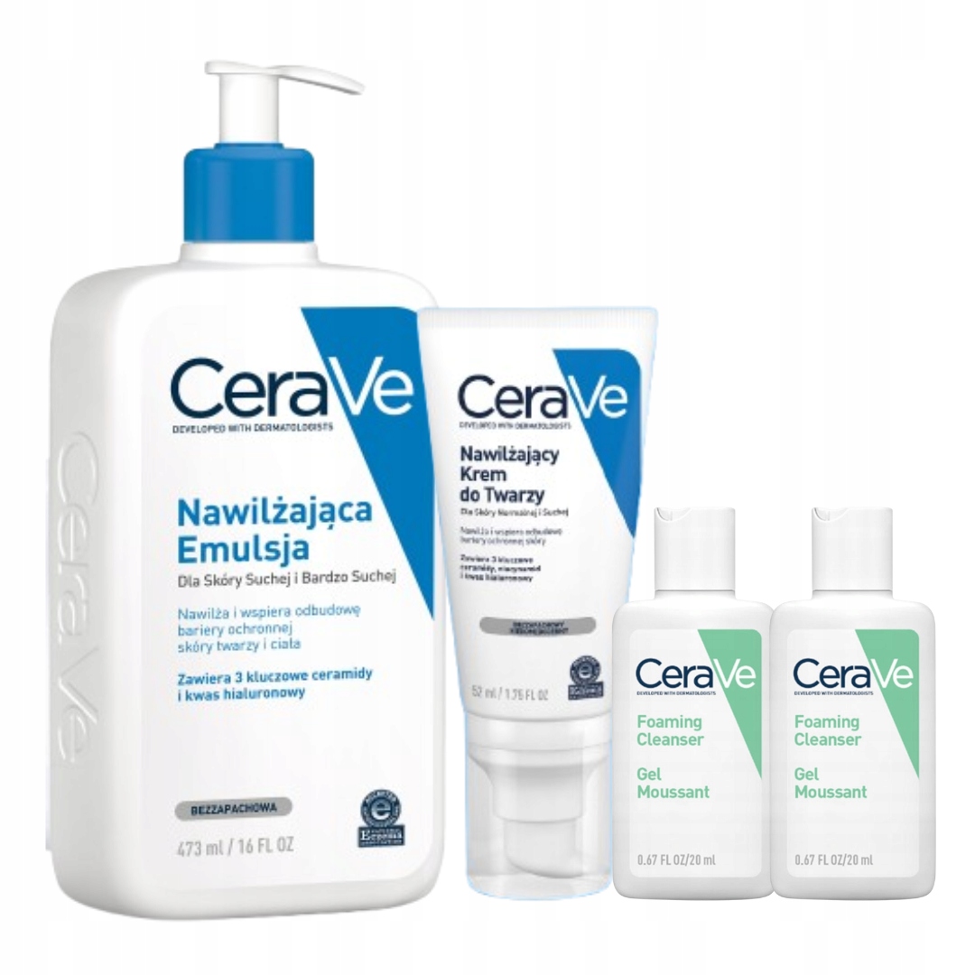CeraVe Zestaw Nawilżający Krem do Twarzy 52ml, Emulsja Twarz i Ciało 473ml