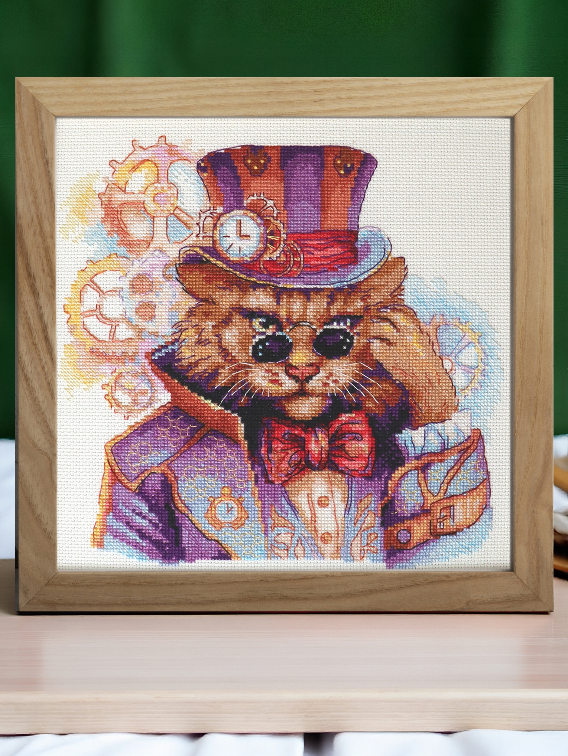 Riolis Kočka Steampunk 2278, sada pro křížkovou výšivku 20 x 20 cm