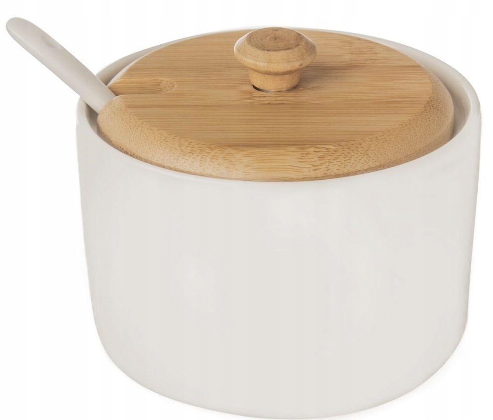 Cukierniczka Cukiernica Porcelanowa Bambusowa z Pokrywką