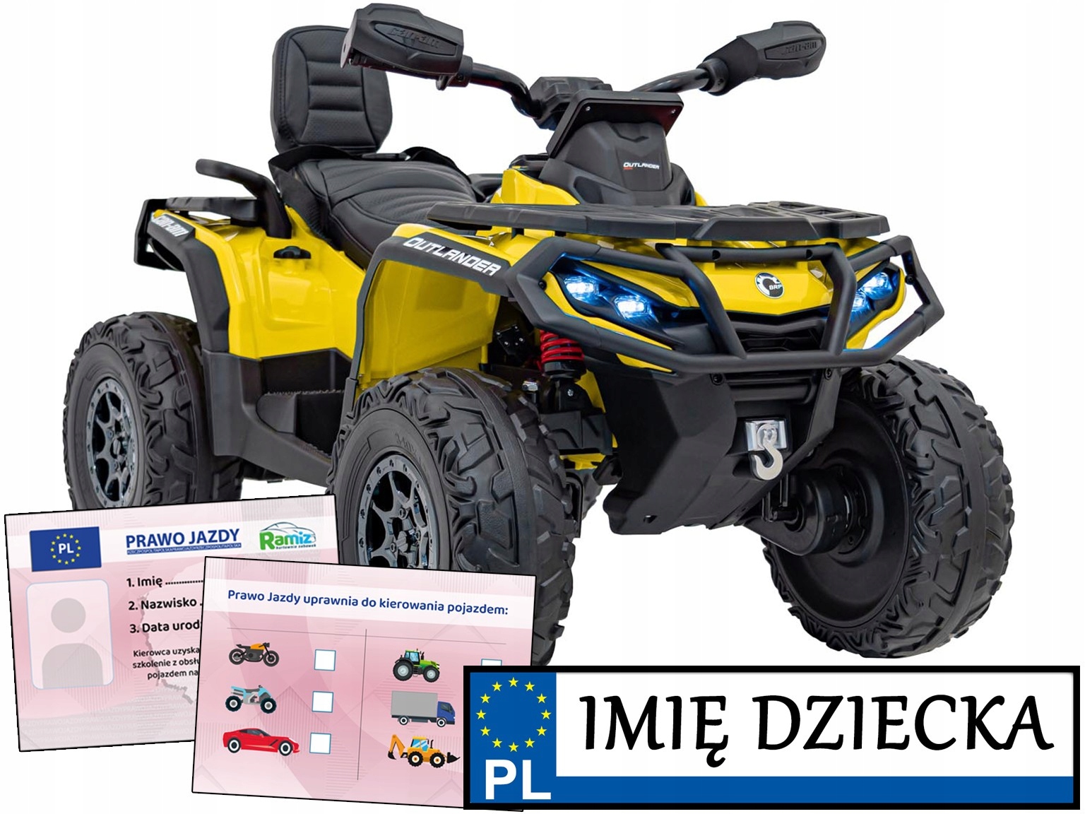 quad na akumulator dla dzieci Can Am Outlander Atv pilot 4x45W tablica