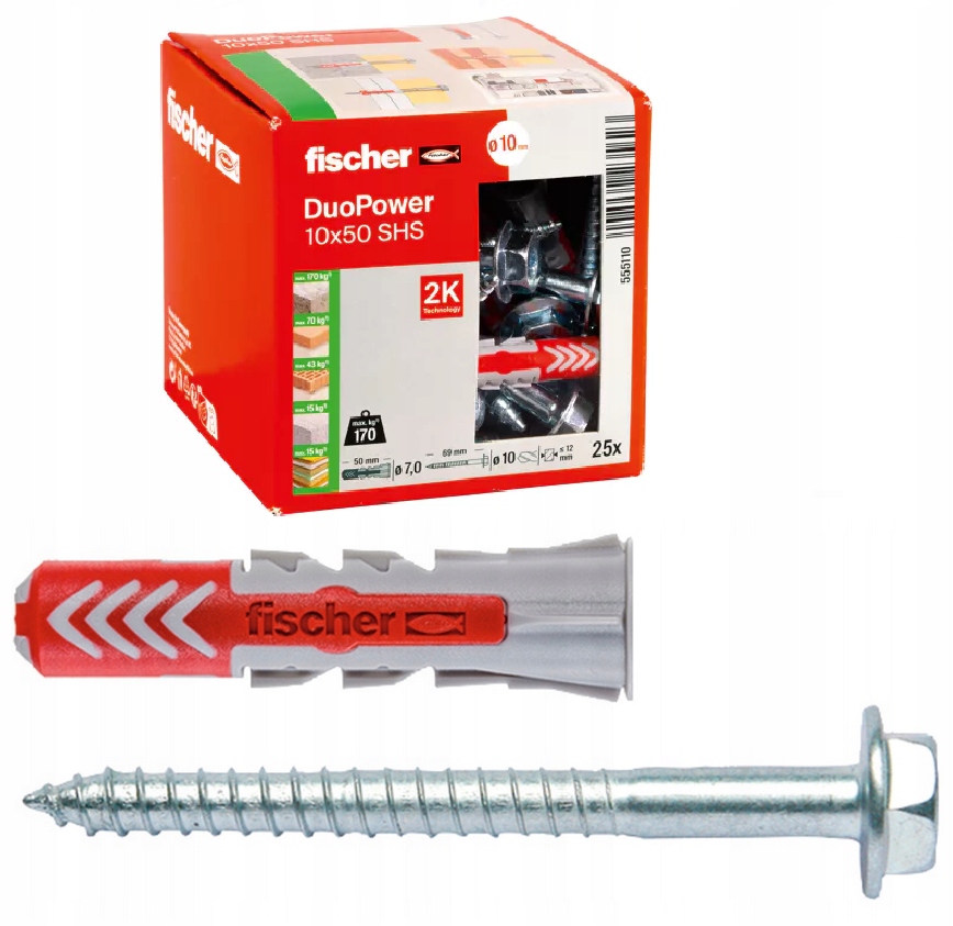 

Fischer duopower z wkrętem 10x50 S -25szt (555110)