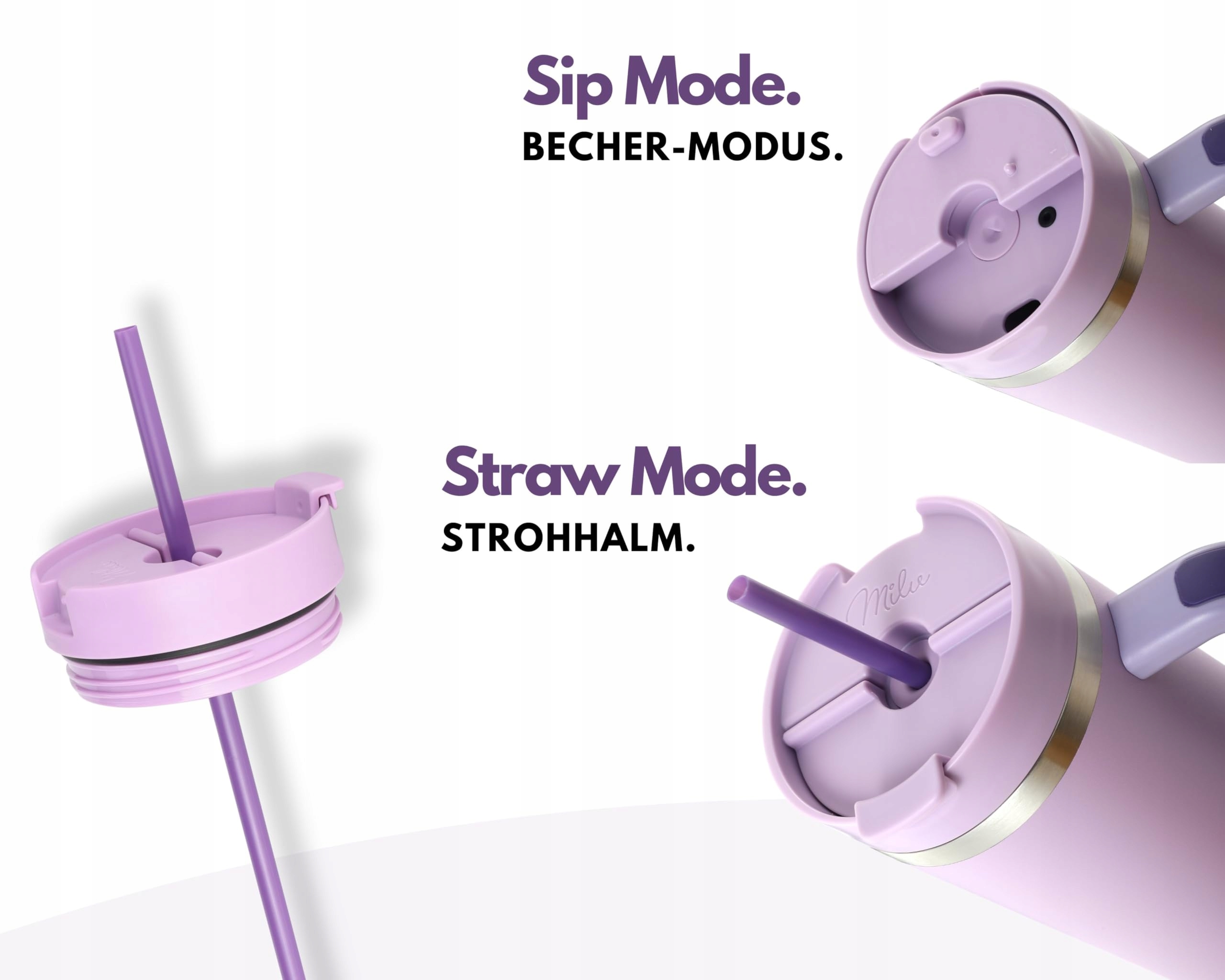MILU Kubek Termiczny 1200ml Słomka Uchwyt Stal Nierdzewna 40oz Lilac — miniatura 5
