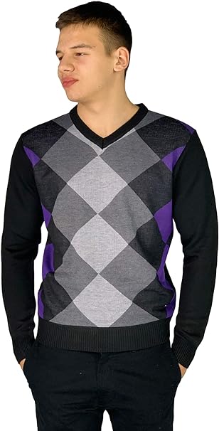 Y2898 Pierre Cardin Crew and V-Neck Argyle Knitted Jumper Pánsky sveter XL