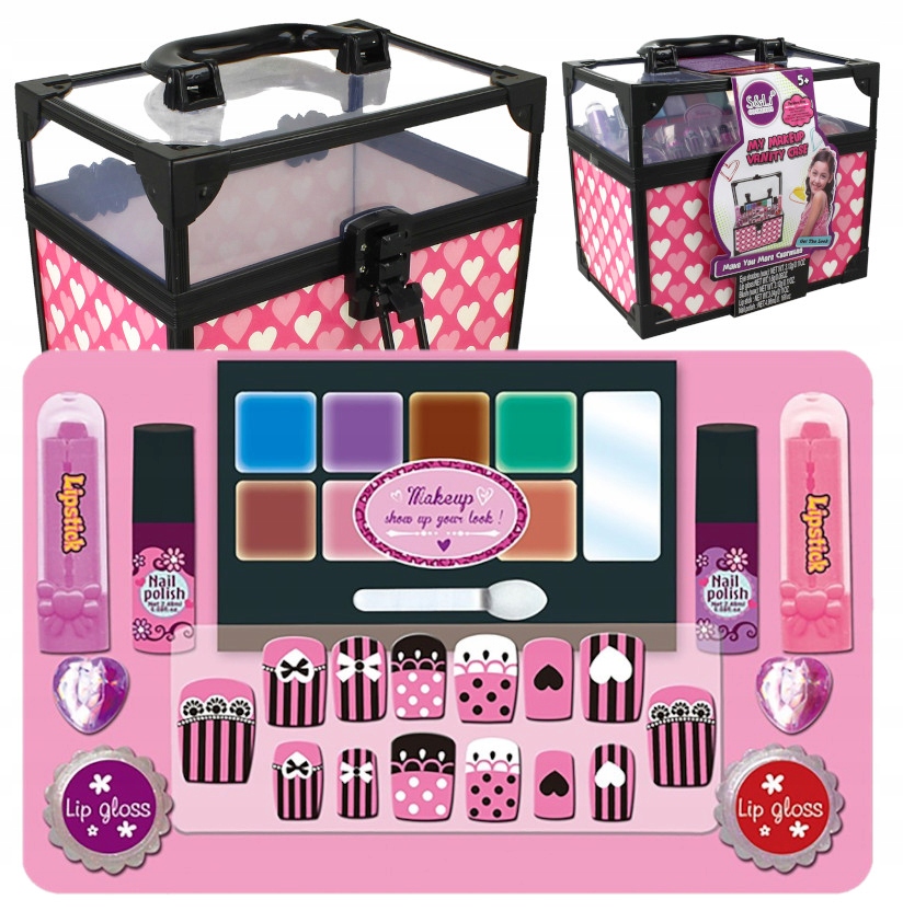 KUFEREK KOSMETYKÓW MAKEUP ZESTAW DO MALOWANIA MAKIJAŻU PAZNOKCI dziewczynki Materiał plastik